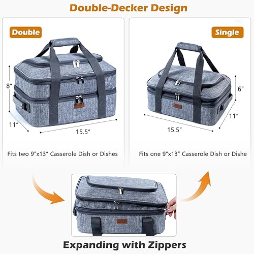 Miniatura 3 de BAGSPRITE Expandable Insulated Casserole Carrier for Hot or Cold Food, Casserole Dish Carrying Case,Thermal Lasanga Lugger Tote for Pockluck,