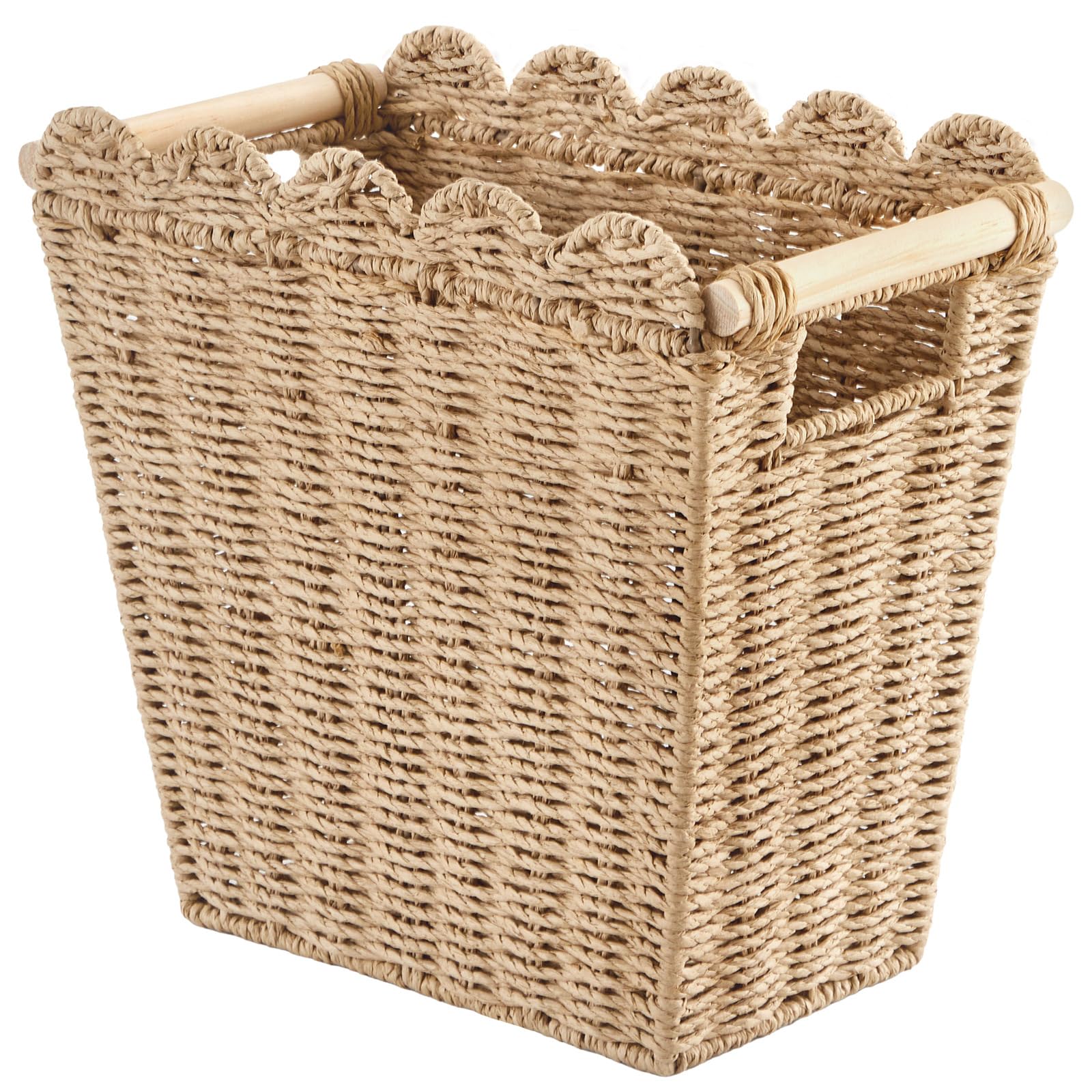 Scalloped Wicker Trash Can 3 5 Gallons Small Bathroom Wastebasket Rattan Paper Rope Waste Basket for Bedroom Toilet