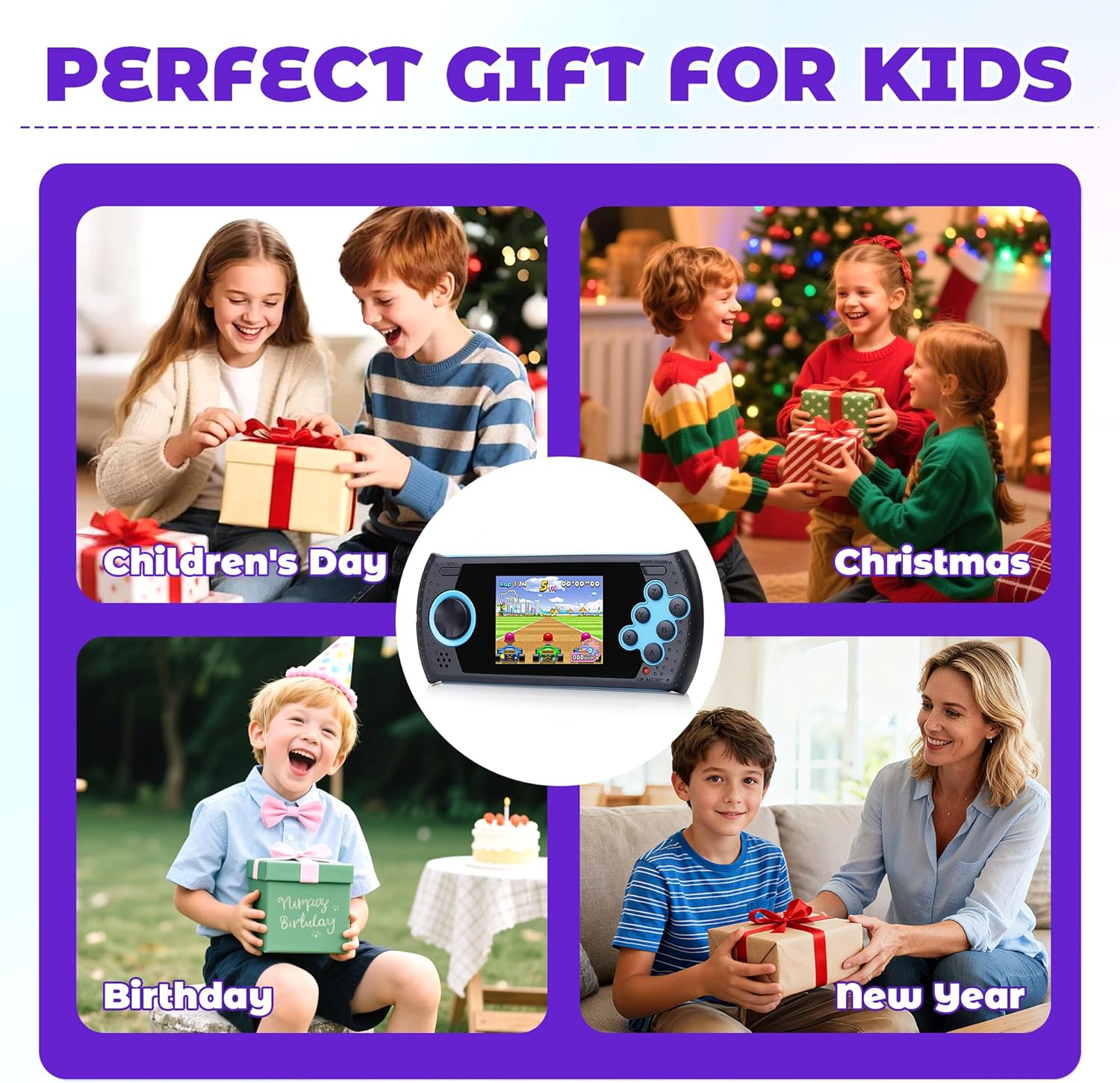 16 Bit Handheld Game for Kids Built-in 230 HD Classic Retro Video Games USB Rechargeable 3.0 Inch Childrens Travel Electronics Toys Portable Gaming Player System Gift for Boys Girls Ages 4-8-12