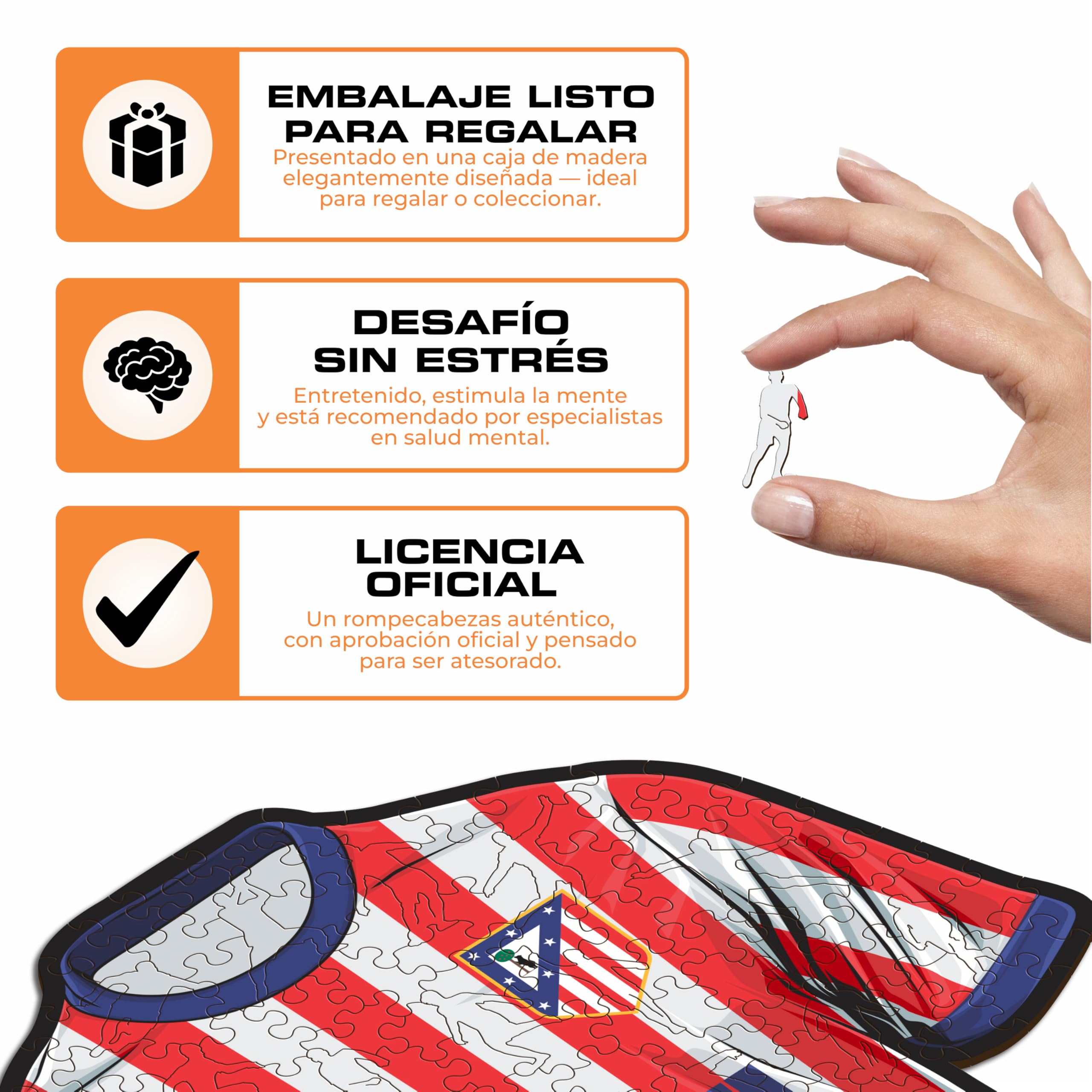 Iconic Puzzles - Atletico Madrid T-Shirt, Oficjalnie licencjonowane drewniane puzzle, prezent dla dorosłych i dzieci, rozmiar M, 270 sztuk
