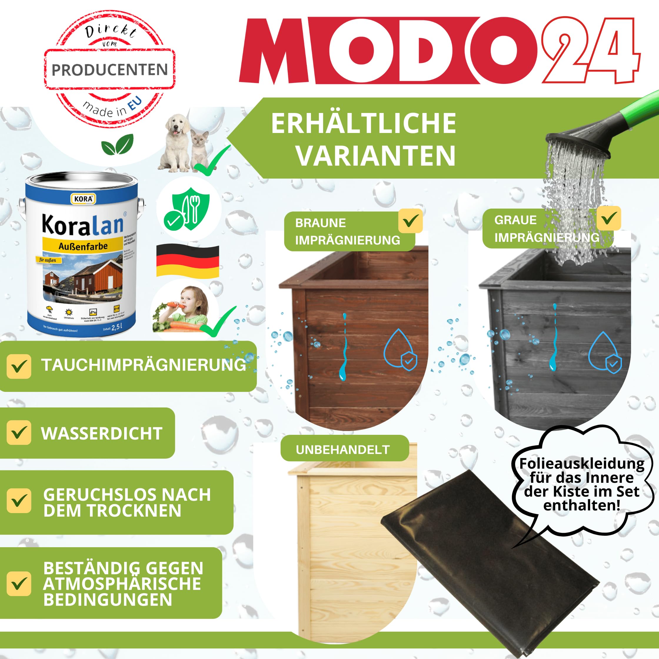 Hochbeet Holz XL, Modulares Blumenbeet & Gemüsekiste aus Kiefernholz, Blumenkasten, Gemüsebeet, Kräuterbeet, Anzuchtset, Anzuchtkasten, Wetterfest, Abmessungen 75x149x79 cm, Farbe: Braun