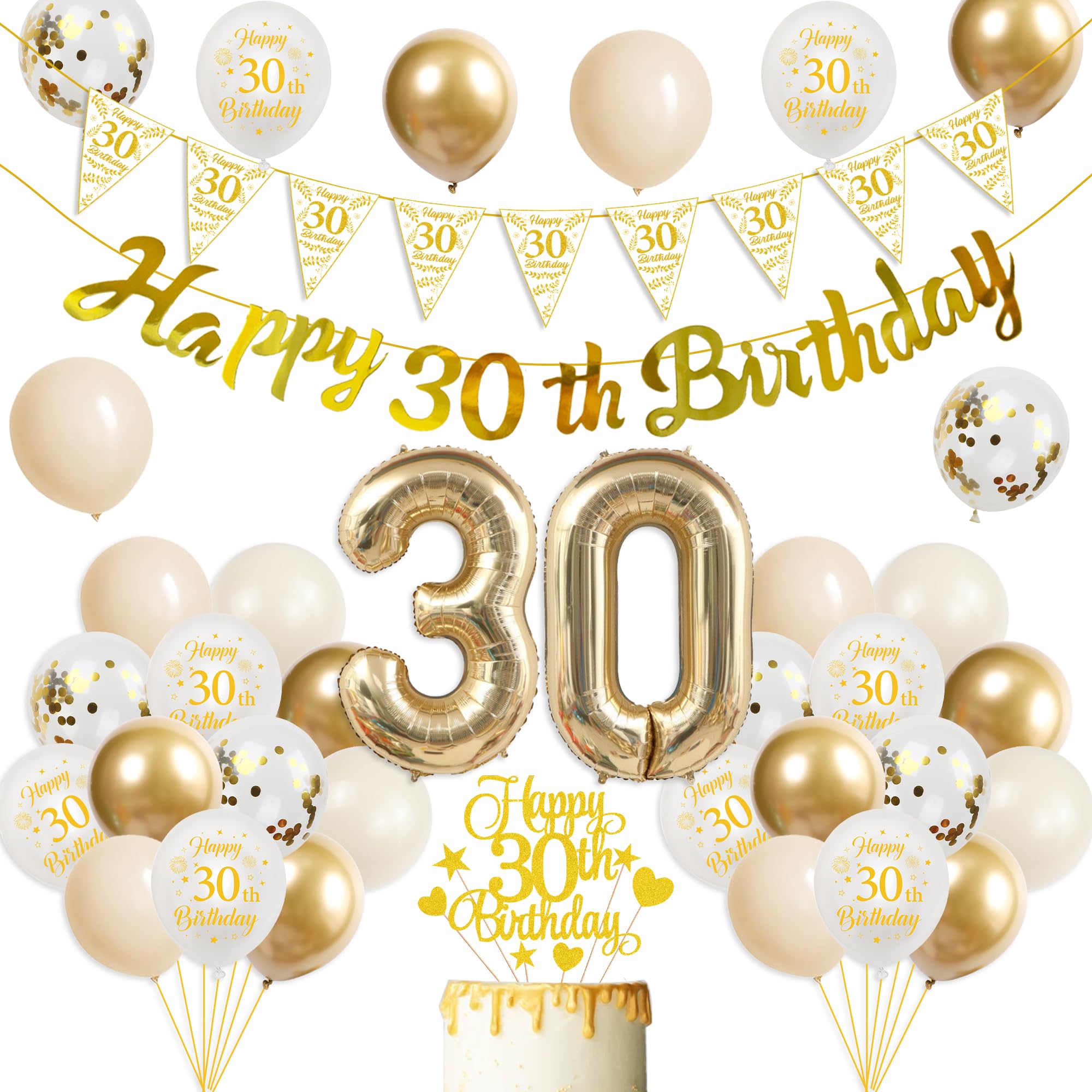 50th Birthday Decorations Women Kit - 43 Pcs Gold White Happy 50th Birthday Banner Triangular Flag Number 50 Balloons Set Cake Topper for Women Happy 50 Year Old Party Decoration Celebration Supplies