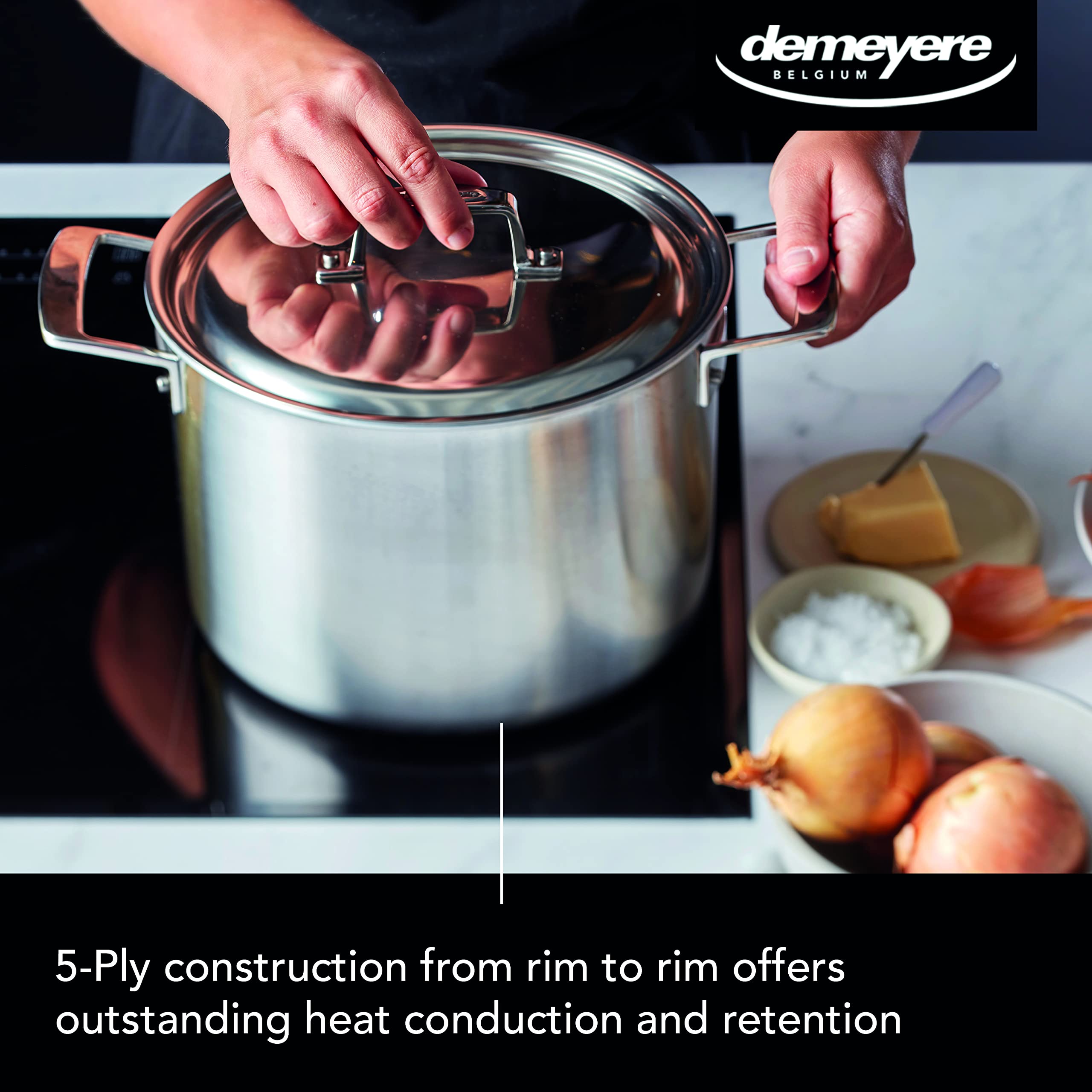 DEMEYERE Pentola con coperchio Essential 5, acciaio inox, compatibile con tutti i piani cottura, le piastre induzione e i forni. Efficienza energetica, garanzia 30 anni - Ø 24 cm