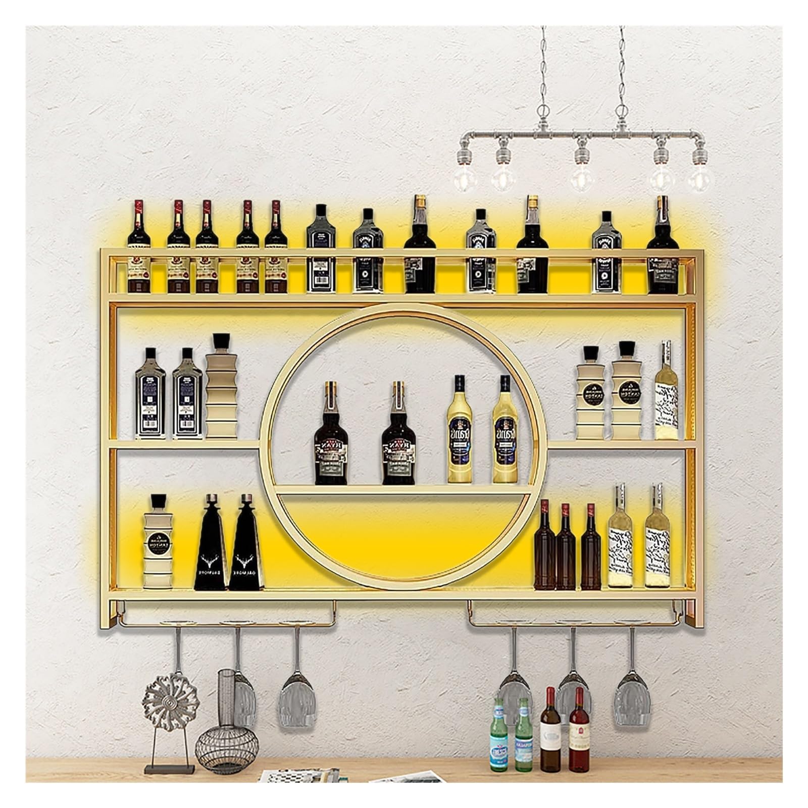 Casier à vin mural avec éclairage LED doré : optimisez vos murs vides