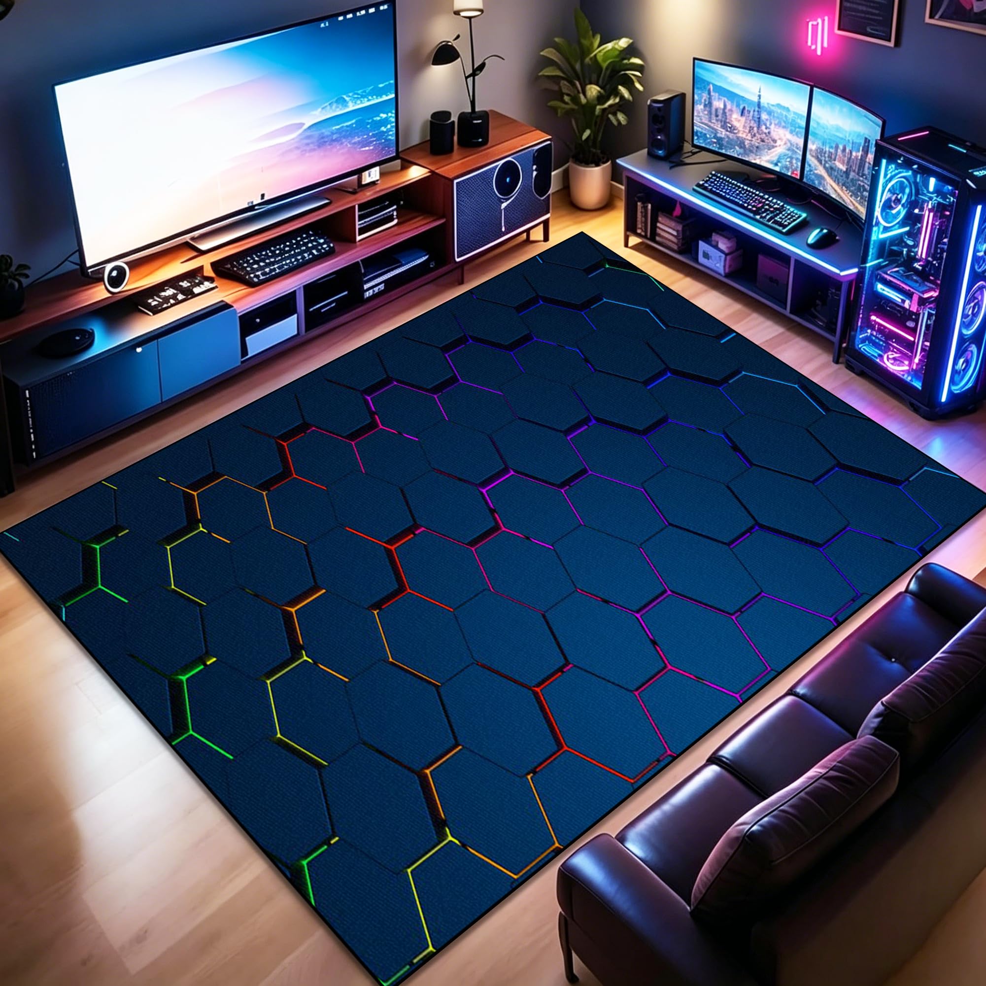 Tapis antidérapant pour chaise gaming protège-sol à vision géométrique