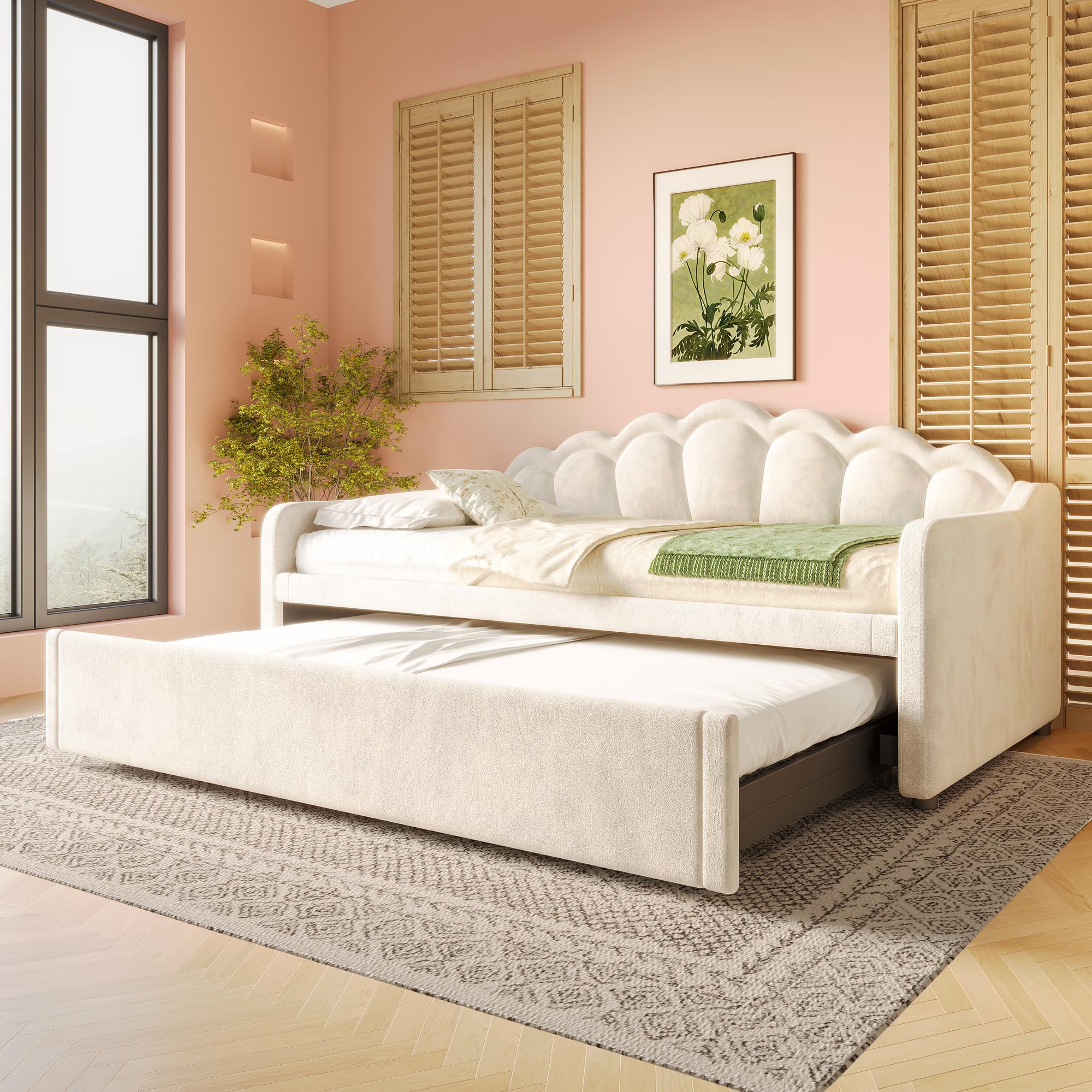 Soweiz - Divano letto con letto estraibile, letto singolo (senza materasso), letto matrimoniale, in velluto, con striscia LED che cambia colore, 90x200 cm (180x200 cm) (Beige)
