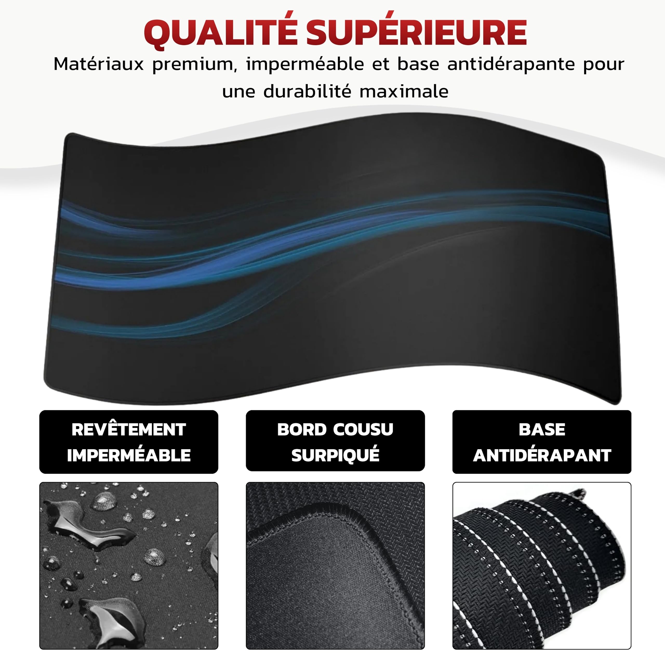 Tapis de Souris XXL 900x400x3 mm avec Repose-Poignet Souris & Clavier | Grand Tapis Ergonomique pour Bureau, Gamer & Professionnel | Imperméable, Antidérapant – sous-Main Confort Durable Noir