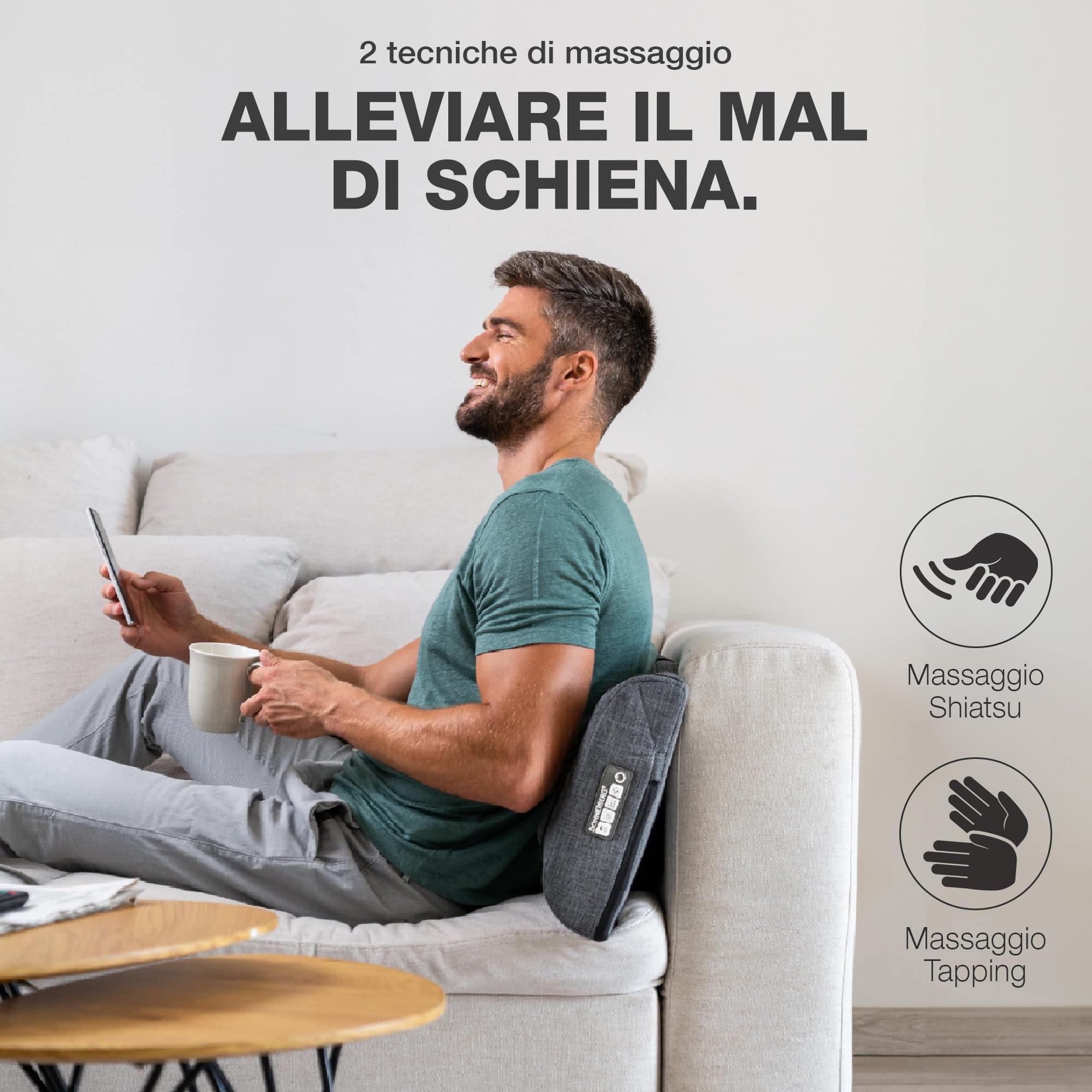Massaggiatore per schiena 4D Donnerberg L’Originale-Qualità tedesca-Cuscino massaggiante-Ideale per casa, ufficio,auto-Profondo rilassamento-Shiatsu tapping e Infrarossi-10 testine massaggianti