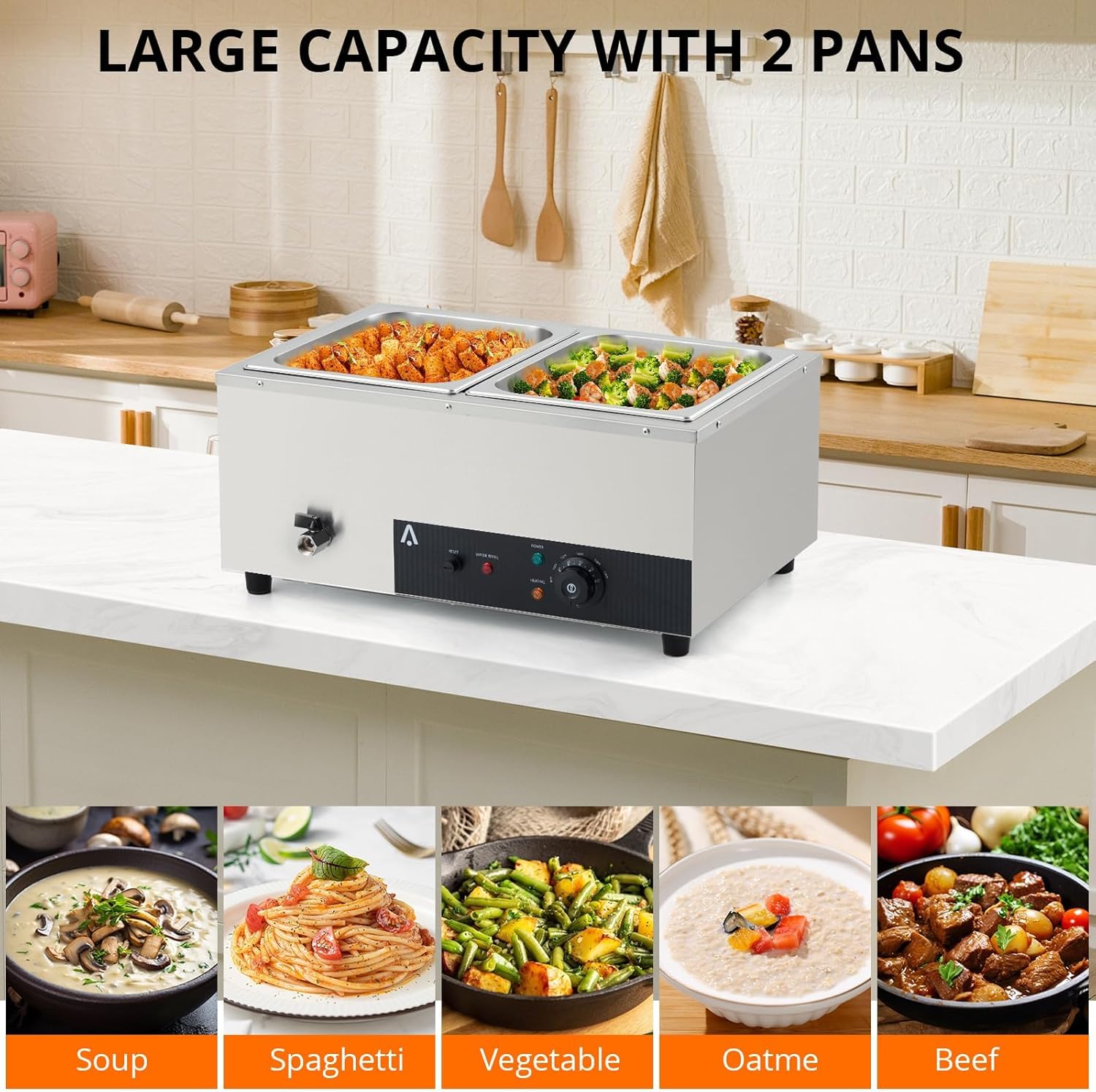 2-Pan Commercial Food Warmer - 24QT Stainless Steel Electric Steam Table, Dual 12QT Bain Marie Buffet Server with Lids & Ladles - for Catering, Restaurants, Parties & Events