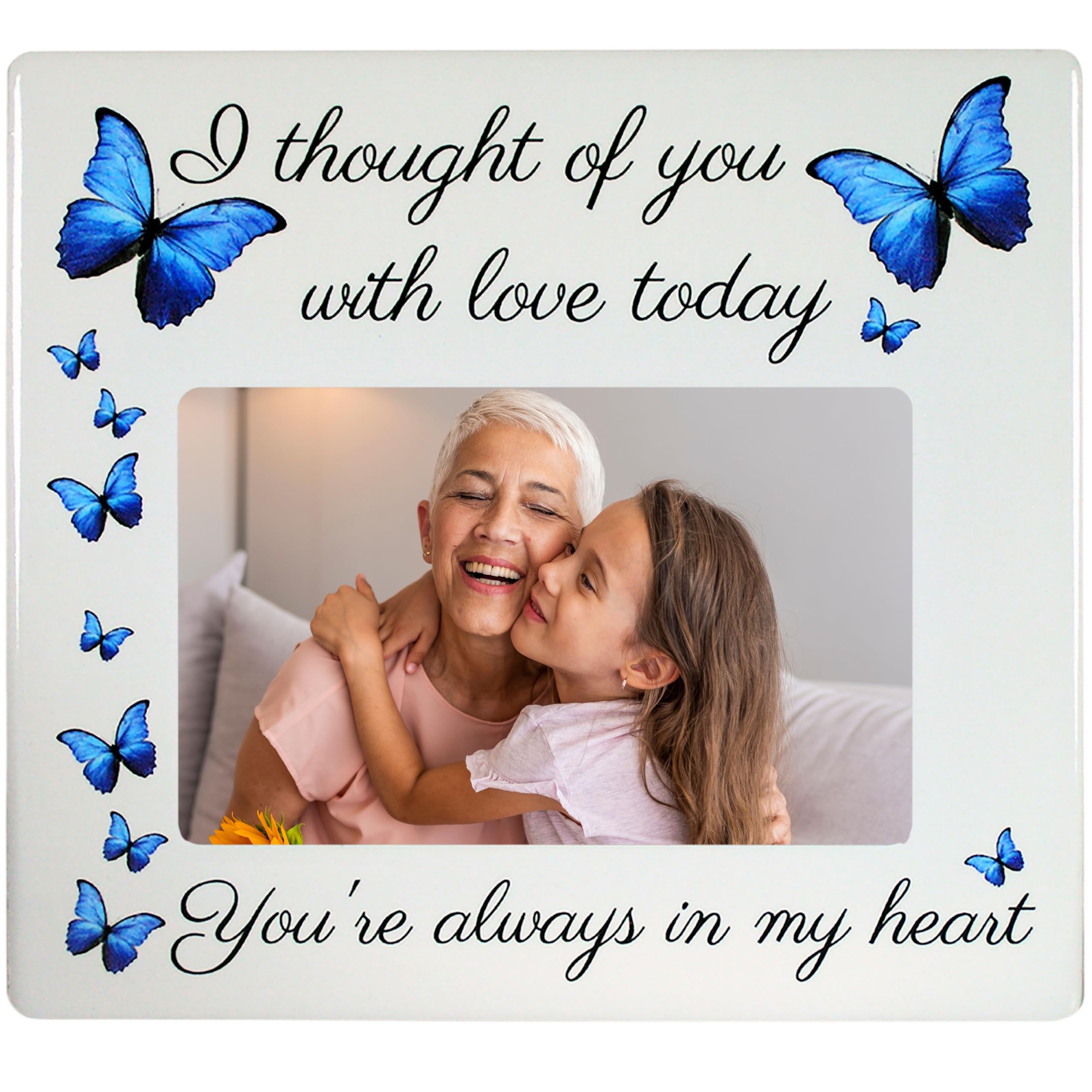 Marco de fotos conmemorativo personalizado – Pensé de ti con amor hoy – Hermoso tributo a la pérdida de un ser querido – Placa de recuerdo de cerámica – Regalo de duelo – condolencias – en memoria