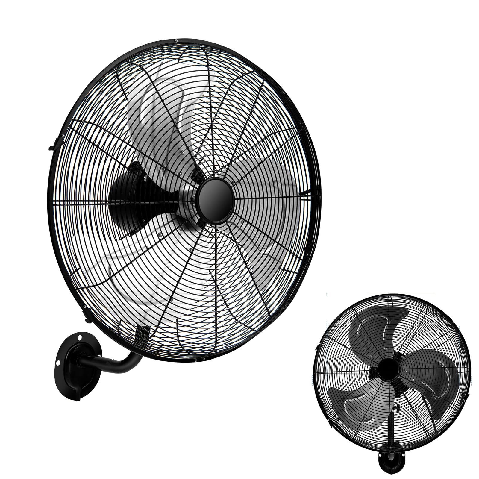 RELAX4LIFE Ventilatore da Parete Industriale 120W, Ventola Oscillante Automatica, 3 Velocità Regolabili, Ventilatore Elettrico con Struttura Metallica, Regolare con Manopola (Nero)
