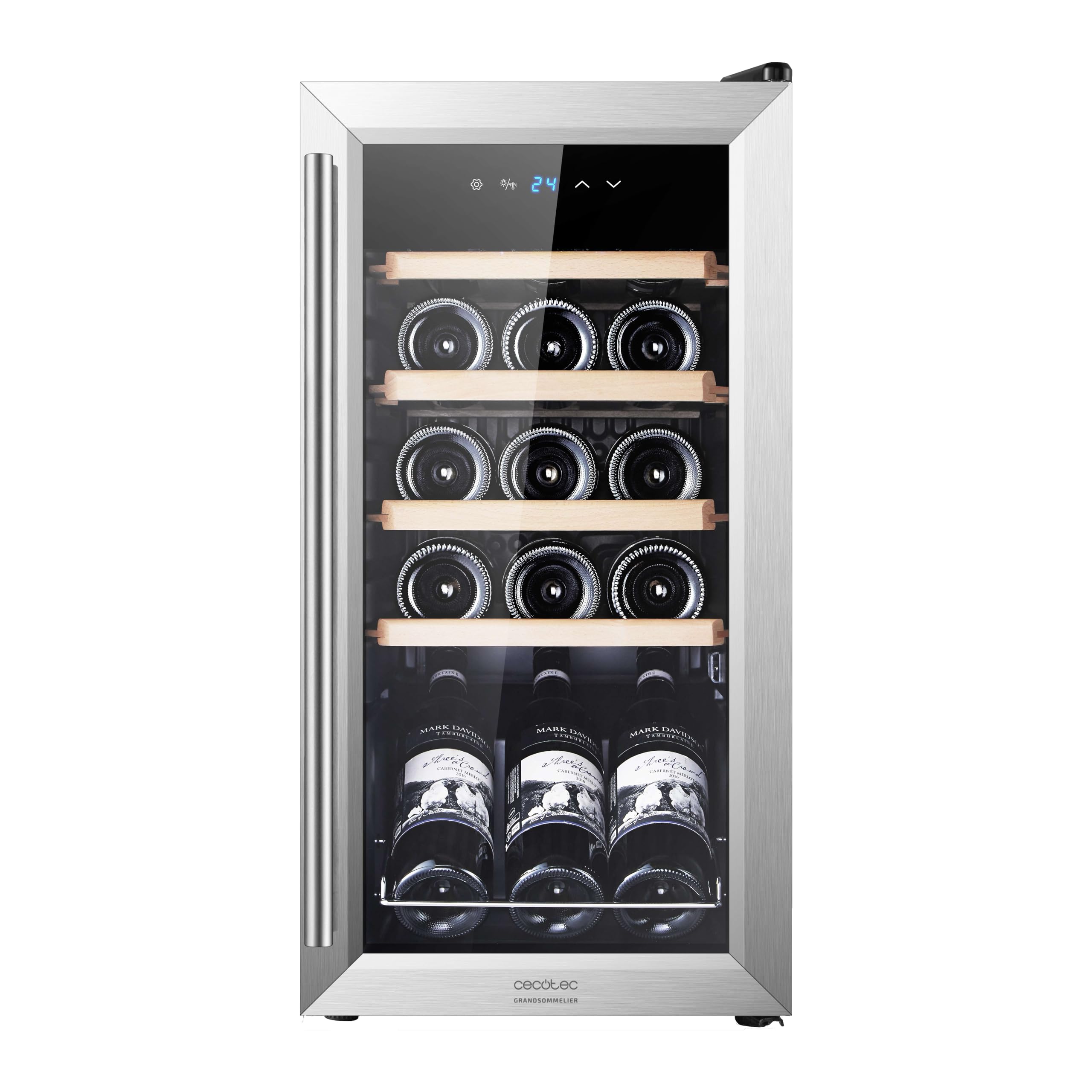 Cecotec Vinoteca Bolero Grandsommelier 1550 Inox Compressor, 15 botellas de capacidad, Puerta y tirador inox, Alto rendimiento, Regula la temperatura de tus vinos entre 5 y 18 ºC, Control táctil