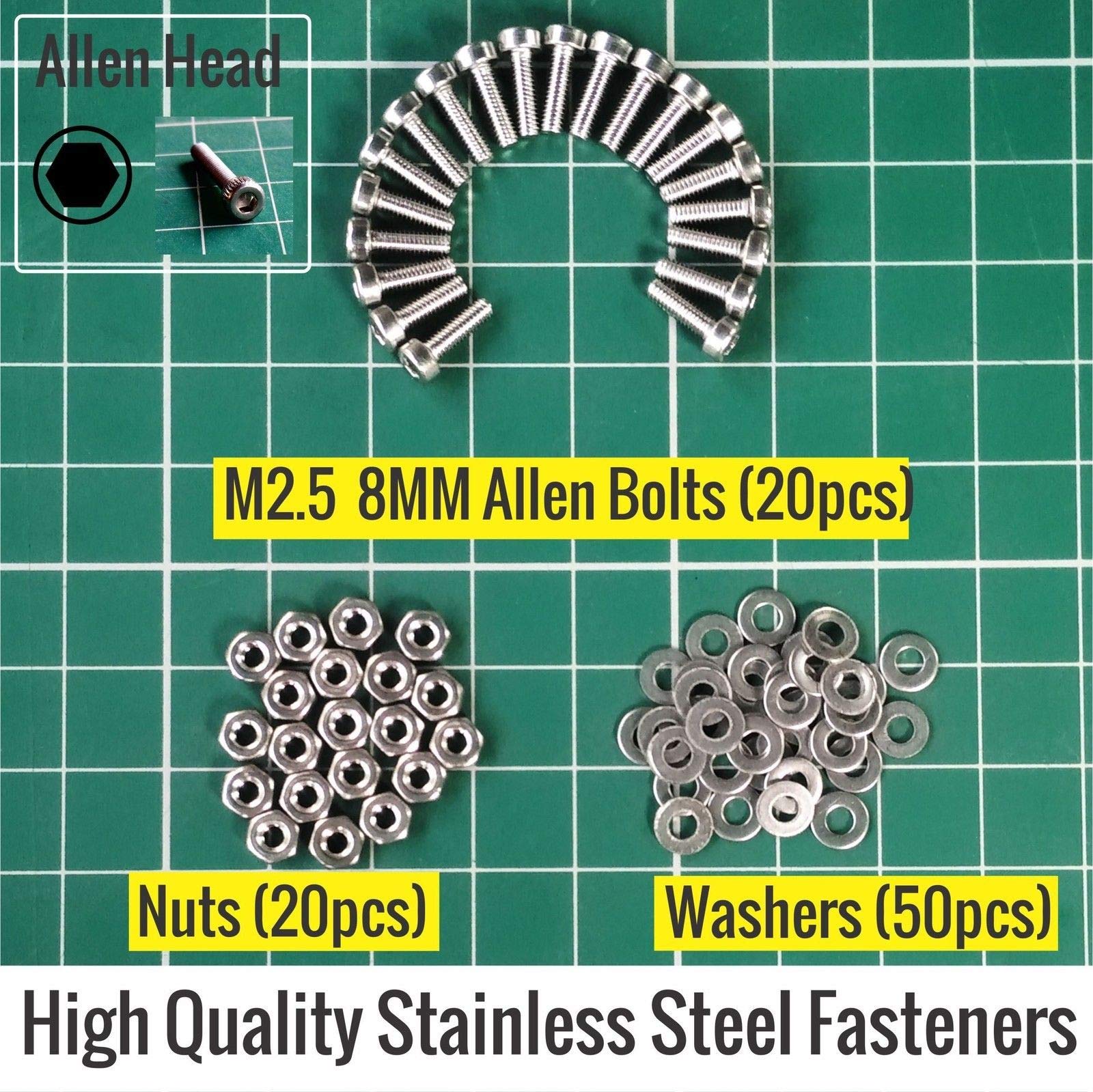8 MM Metric M2.5 Stainless Steel Allen Hex Socket Screw Bolt Nuts & Washer set.