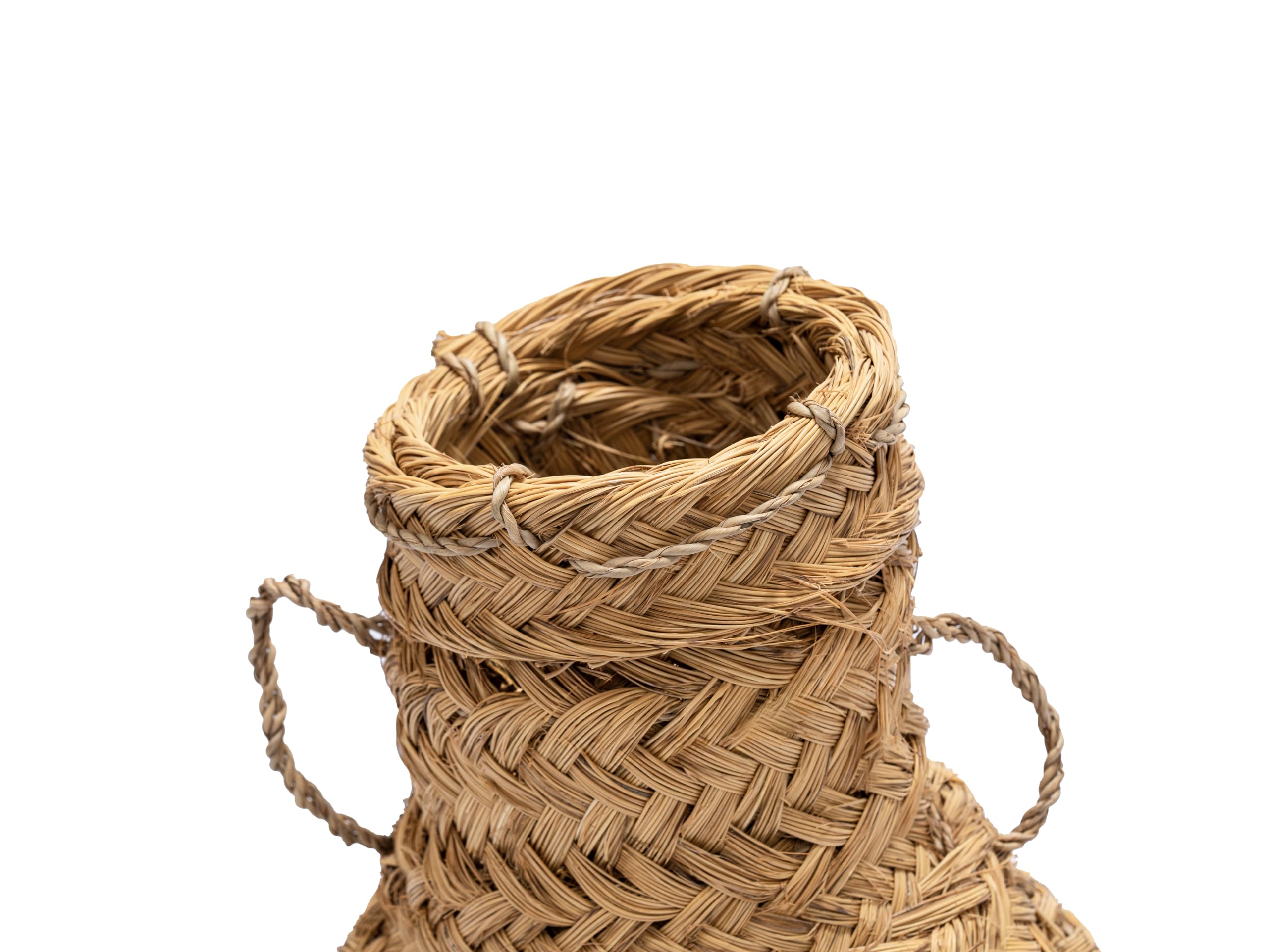 Jarrón de Esparto, Florero Decorativo de Mimbre, Artesanal Marroquí, Diseño Rústico con Asas, 40cm