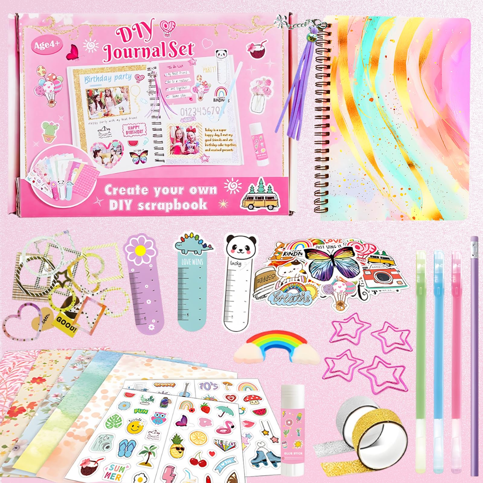Lintriguingly DIY Journal Kit for Girls - Journaling Crafts Set with Scrapbook & Diary Supplies, Ideal for Tweens & Teens Ages 8-14, Stationery Art Kit for Girls,Scrapbook Kit for Girls