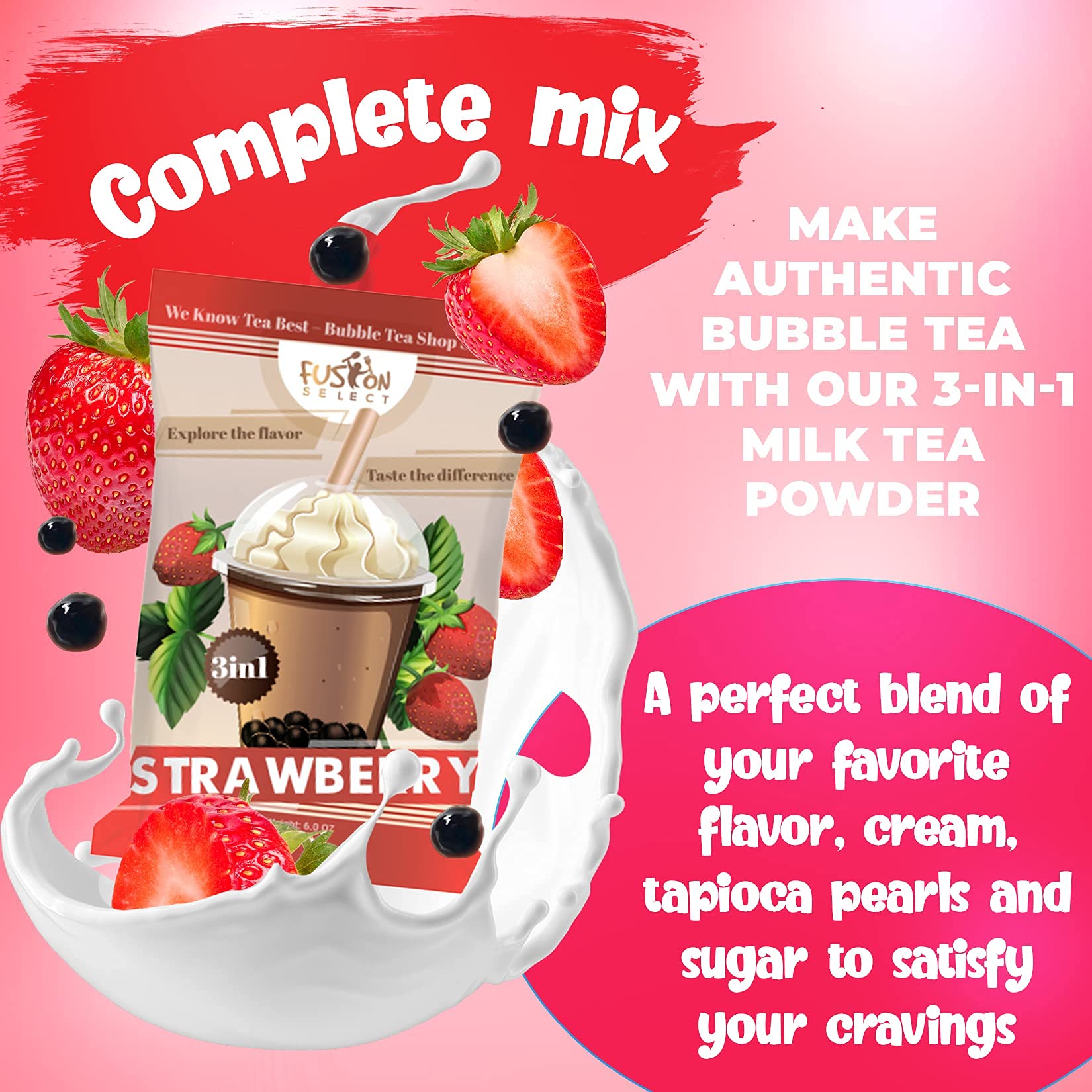 Fusion Select Authentic Brown Sugar Bubble Tea Kit Strawberry Bubble