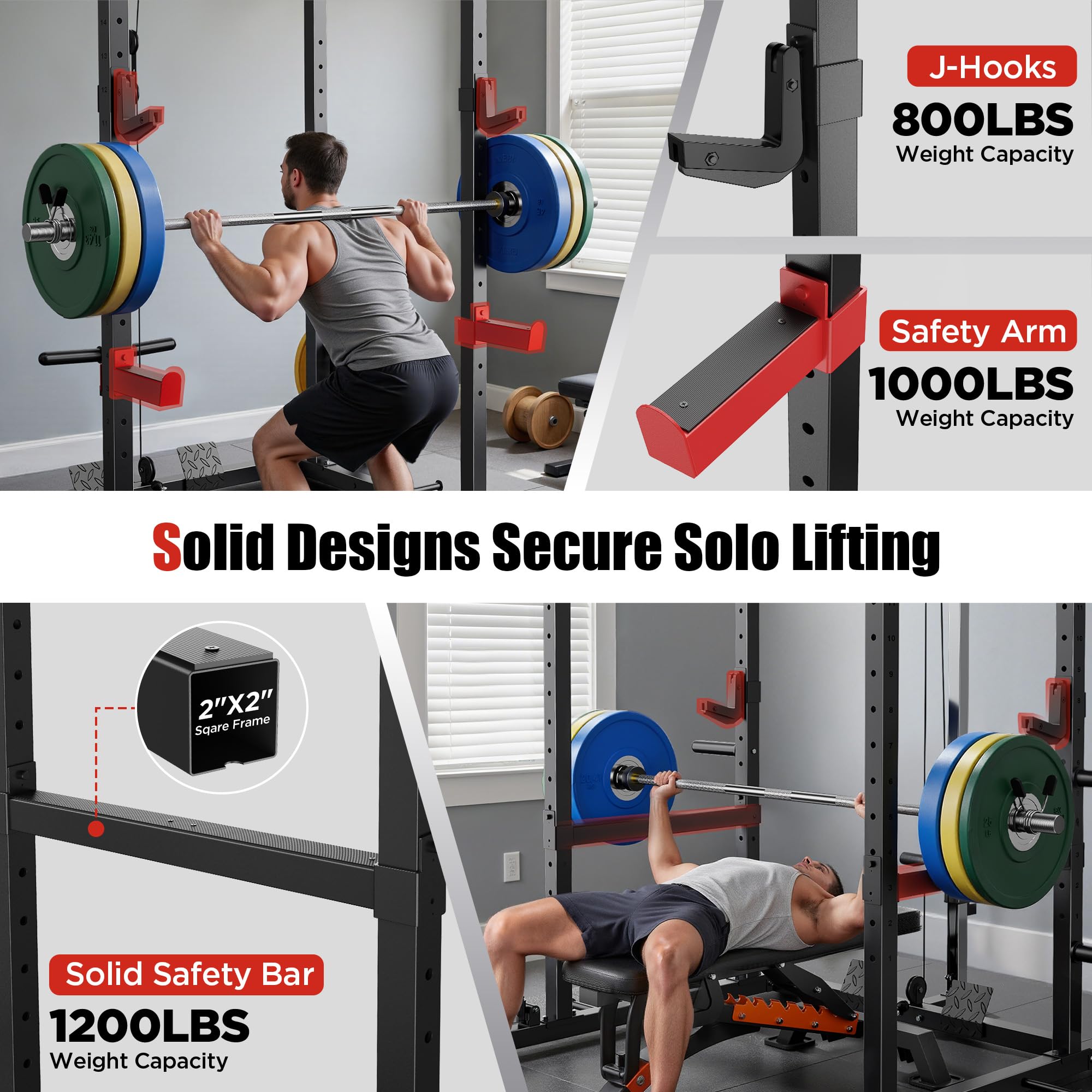 Sportsroyals Power Cage - Estante de potencia de 1600 libras con cable ajustable cruzado, estante multifunción para sentadillas con sistema de polea y accesorios de entrenamiento para gimnasio en casa
