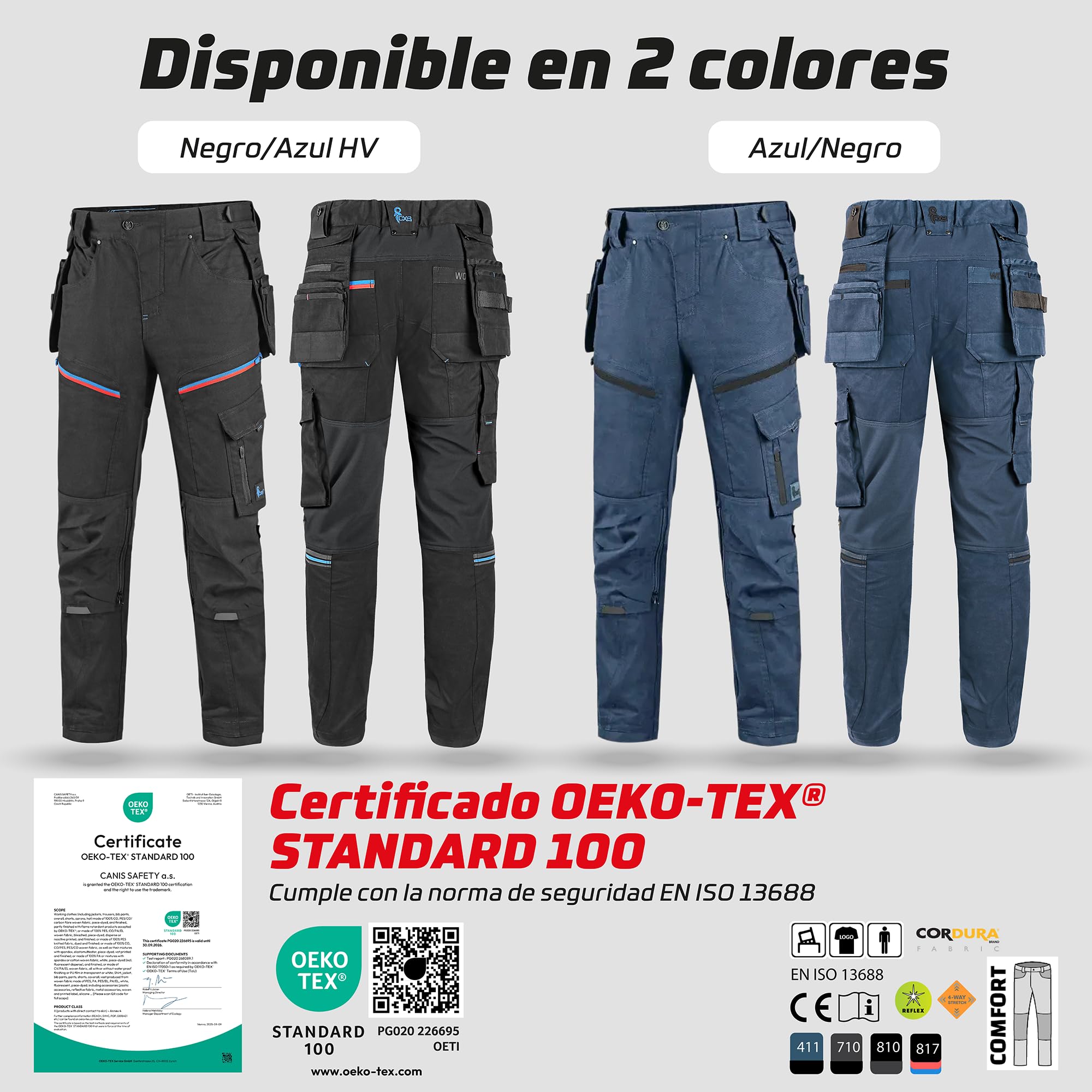 CXS® Pantalón de Trabajo para Hombre con Refuerzos Cordura®, Stretch Resistente, Gran Libertad de Movimiento, múltiples Bolsillos y Bolsillos para Rodilleras, Ideal para Obra y Taller