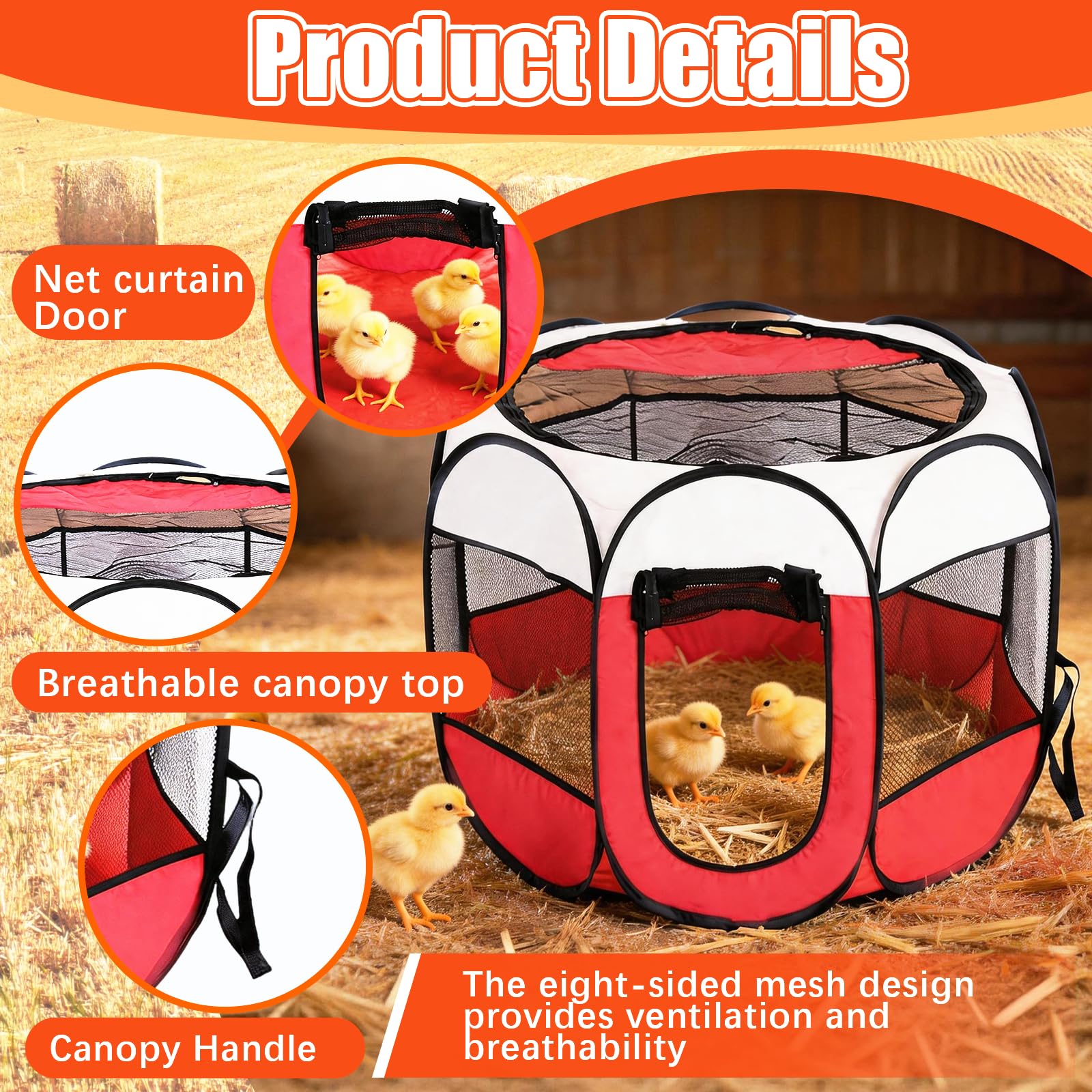Criadora de Pollitos Caja de Cría Plegable, Kit de Inicio con Bebedero 1000ml Comedero y Percha Corral Gallinero Portátil para Polluelos Patos Conejos y Cachorros