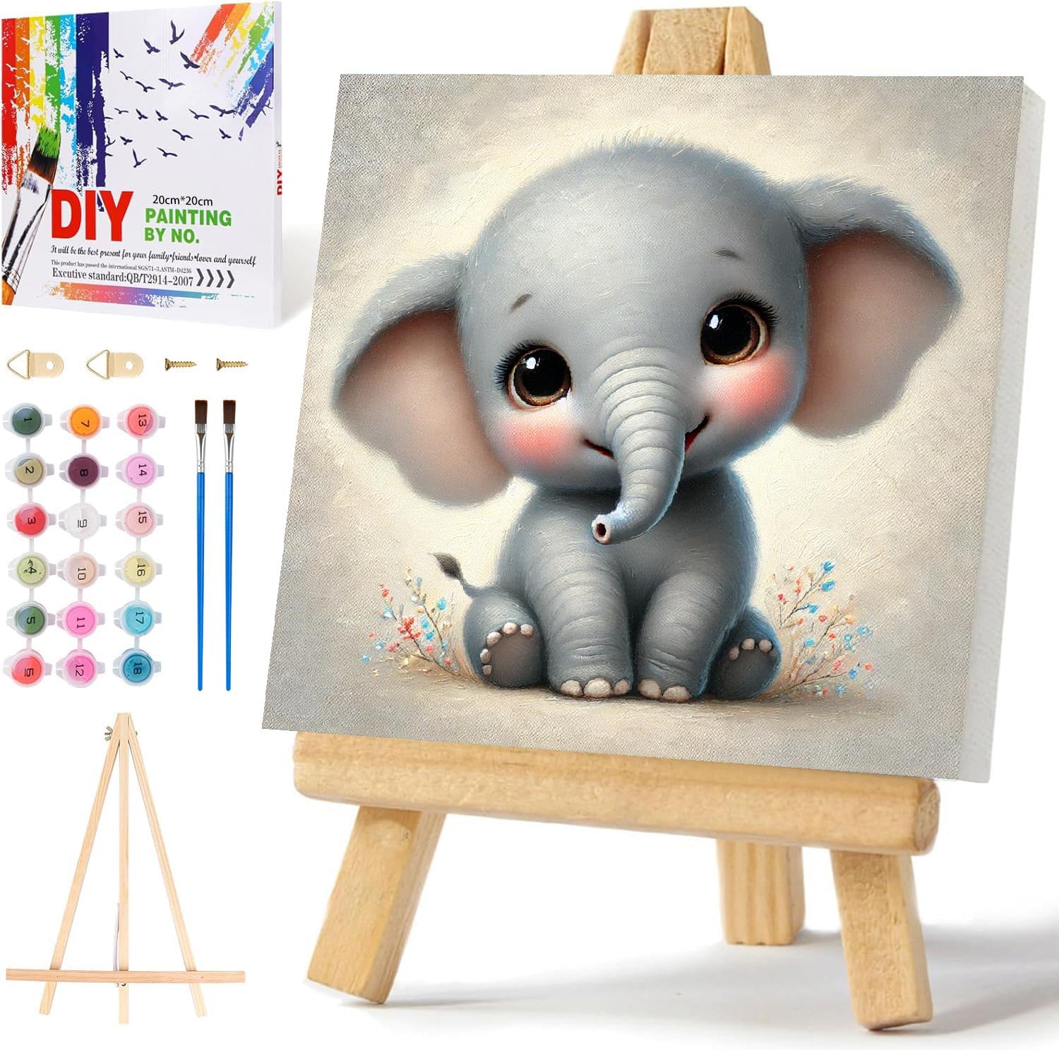 Mowana Elephant Paint by Numbers Kit for Kids Framed, Easy Paint by Number Kits for Adults Beginners with Easel DIY Acrylic Oil Painting Kits for