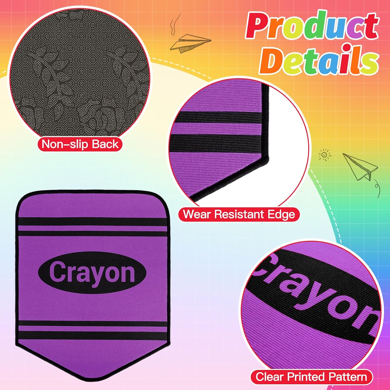12pcs Crayon Carpet Seats for Classroom 12X16 Inch Colorful Floor Mat Small Crayon Classroom Rug Non Slip Floor Cushions for Preschool Kindergarten Daycare Elementary School Learning Playing Areas image 4