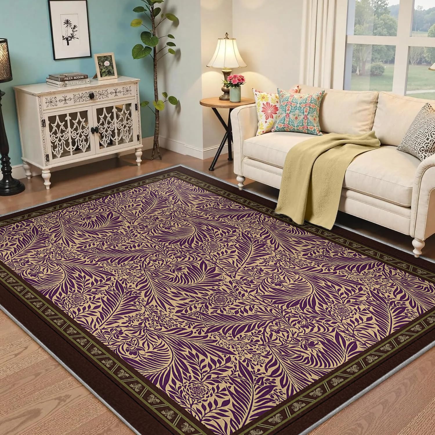 Foglia e Floreali Eleganti 100x150cm Tappeti per Area Botanica Voluta A Pelo Basso per il corridoio della cucina Arredamento tradizionale marrone con bordo
