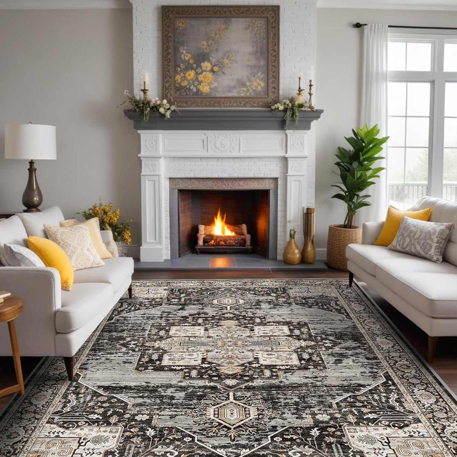 RUUGME Washable 8x10 Area Rugs - Large Rugs for Living Room Stain Resistant Carpet Vintage Rugs for Bedroom with Non Slip Backing Home Decor Floor Decoration Mat (8x10 Black) 8' x 10' (Rectangular) Black