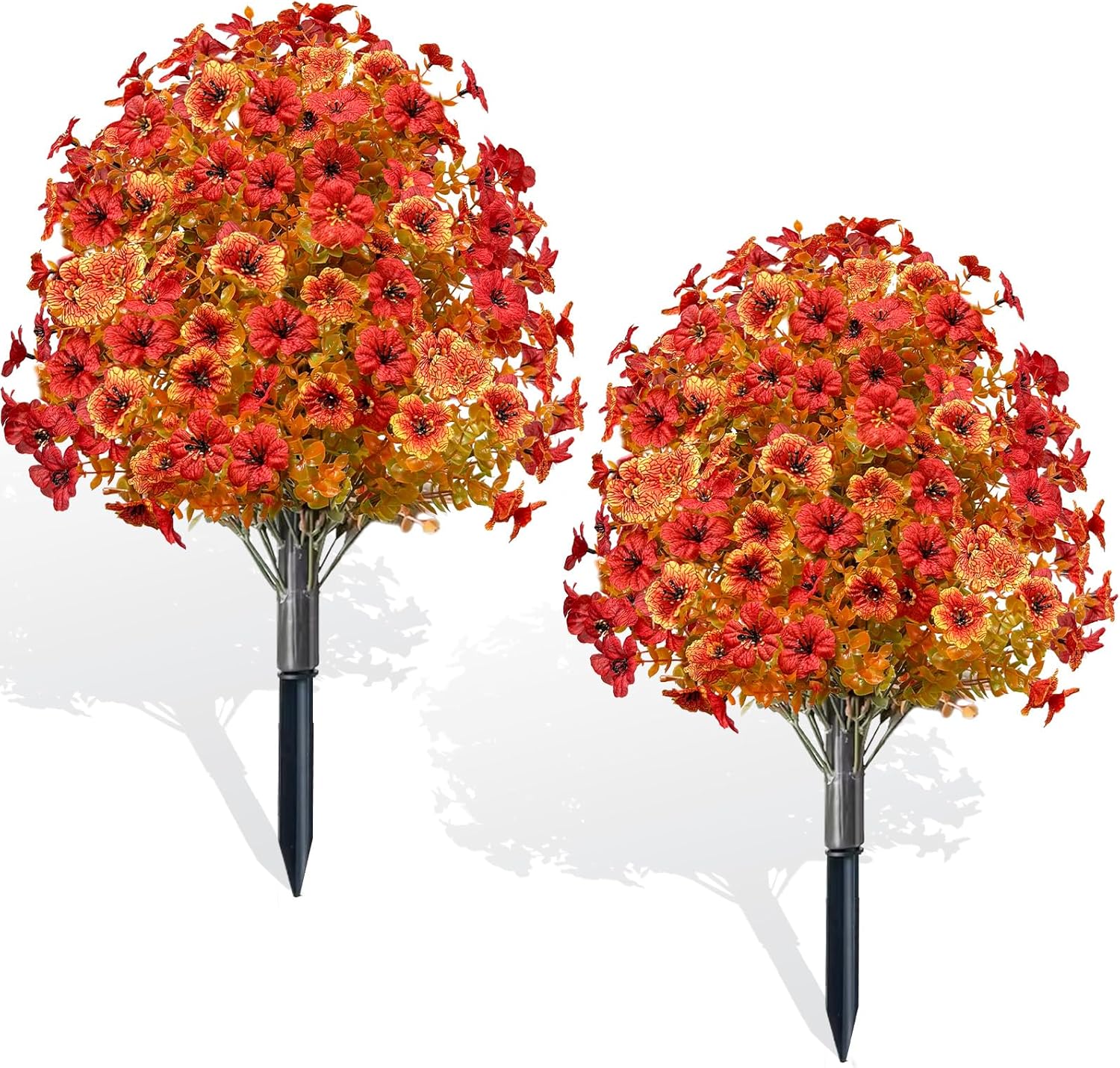 2 Pack Fall Artificial Mums Topiary Ball Tree with Ground Spike Boxwood 25" UV Resistant Fake Greenery Shrub Faux Violet Plant Fall Decorations Flower for Garden Yard Porch Patio Autumn Outdoor Decor Artificial Mums for Outdoors