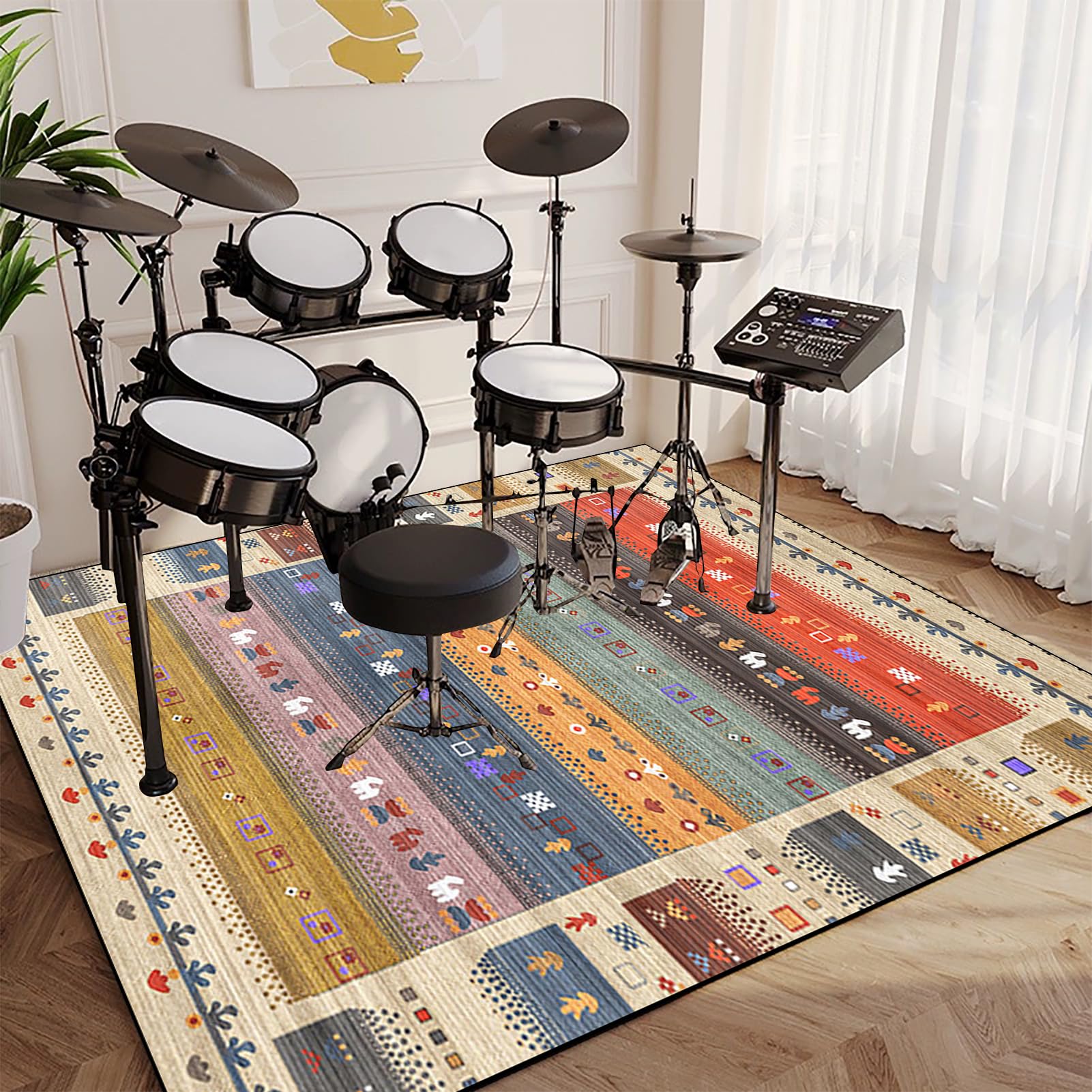 Tapis de Batterie Acoustique insonorisé, Tapis pour Tambour, Tapis pour Tambour antidérapant, Tapis pour Batterie electronique, 120 x 100 cm Tapis d'Instrument de Musique, Tapis Professionnel de Jazz