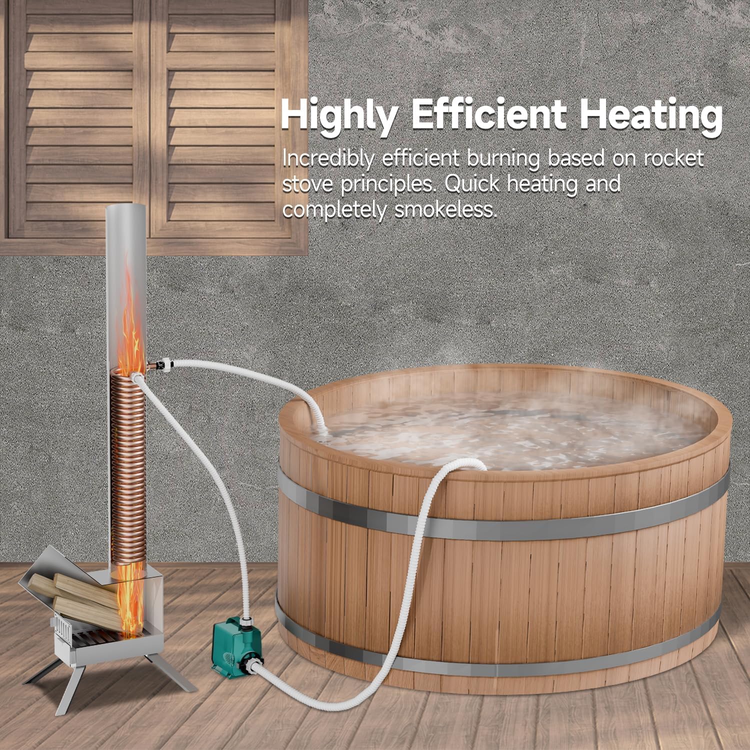 ECOPOOLTECH Holzbefeuerter Poolheizer, Holz-Poolheizung für Warmwasser im Außenbereich, geeignet für kleine Pools, Badefässer und Whirlpools