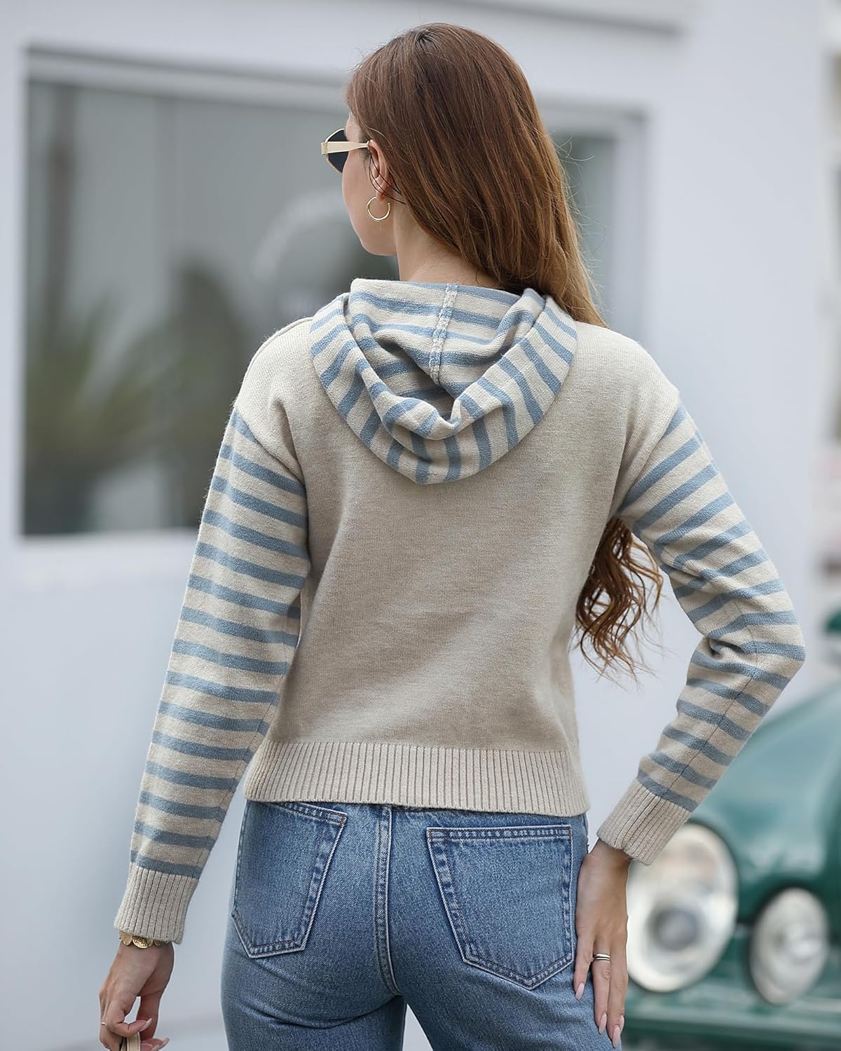 Cute Women's Hoodie, Cartoon Dog Print Crochet Sweater, Youthful and Trendy Striped Long Sleeved Knit Sweater - Image 7