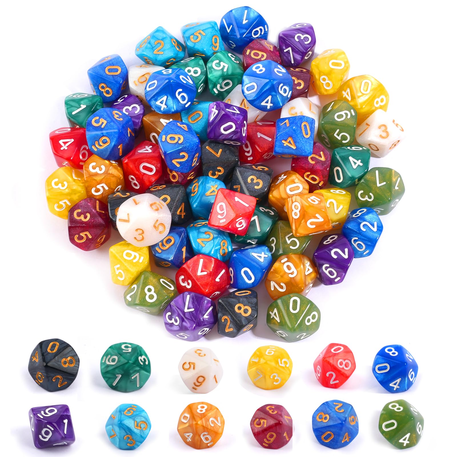 Polyedrische Würfelset, 60PCS Acrylic Dice Set, D10 Spielwürfel Würfel Bunt für D&D/RPG/MTG Tischspiele, Brettspiel, Kartenspiel, Rollenspiel für Unterhaltungsaktivitäten, Freizeitlokale (12 Farben)