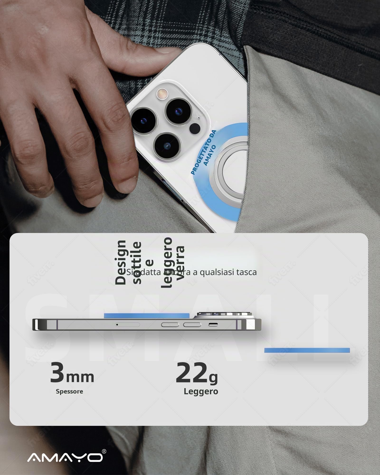 AMAYO - Impugnatura a anello per MagSafe, supporto per dita con anello magnetico, supporto per smartphone, supporto ad anello per iPhone Serie 15 Pro Max, 14, 13, 12 accessori per MagSafe (Blu)
