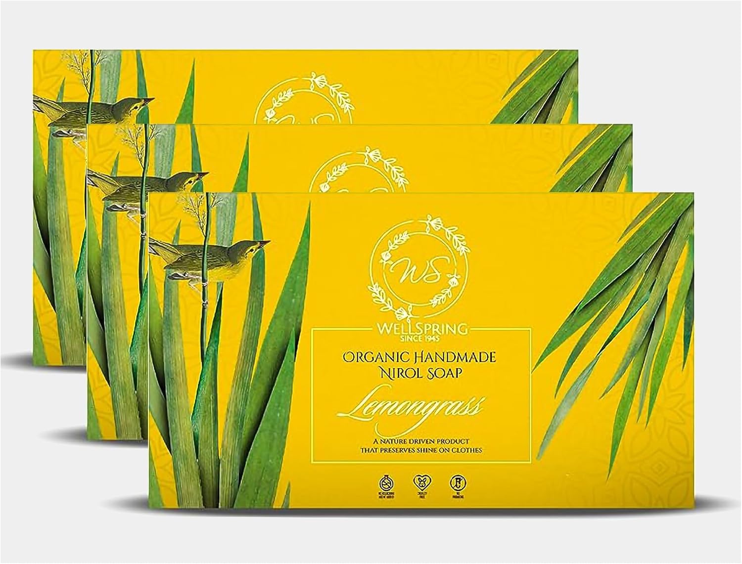 Wellspring (Pack of 3) Handmade Nirol Natural Washing Laundry Soap Bar | Veg, Organic And Chemical Free| Baby Safe| For Sensitive Skin| Lemongrass Fragrance (12.6 Ounce)