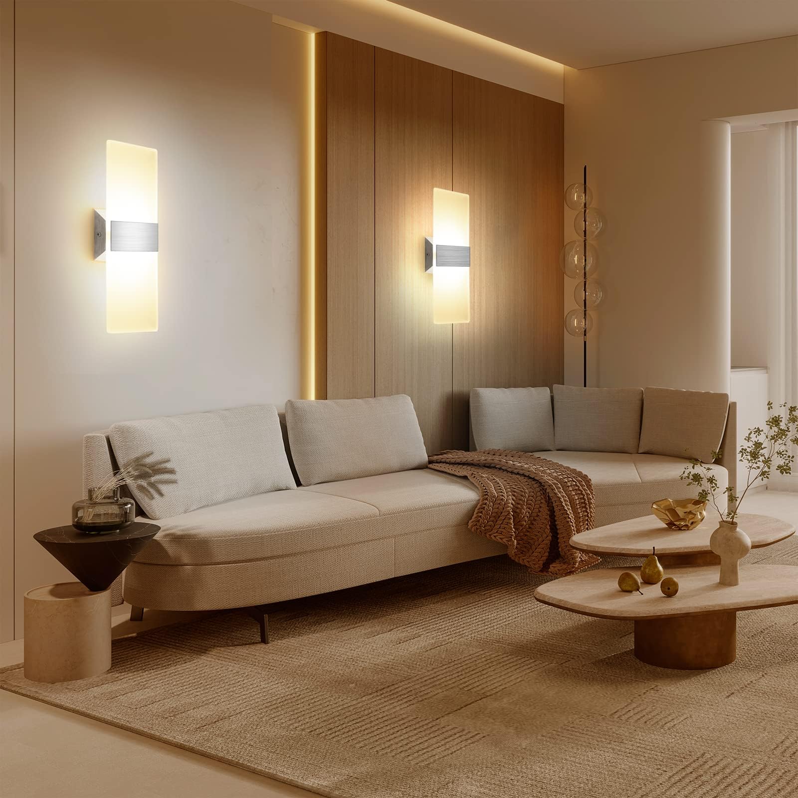 Lureshine Applique da Parete Interno 12W Moderno 29cm Bianco Caldo 3000K | Applique LED da Parete Interni, 2 pezzi, per Corridoio Soggiorno Camera da Letto, Acrilico, Illuminazione