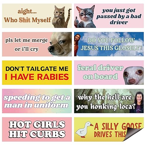 GioXtra Funny Car Magnet Bumper Sticker - 10Pcs Fun Cute Joke Auto Bumpers Magnet Decal Hilarious Gag Humor Magnetic Sticker Car Vehicle New Driver Safety Sign Adult White Elephant Gift Birthday Favor