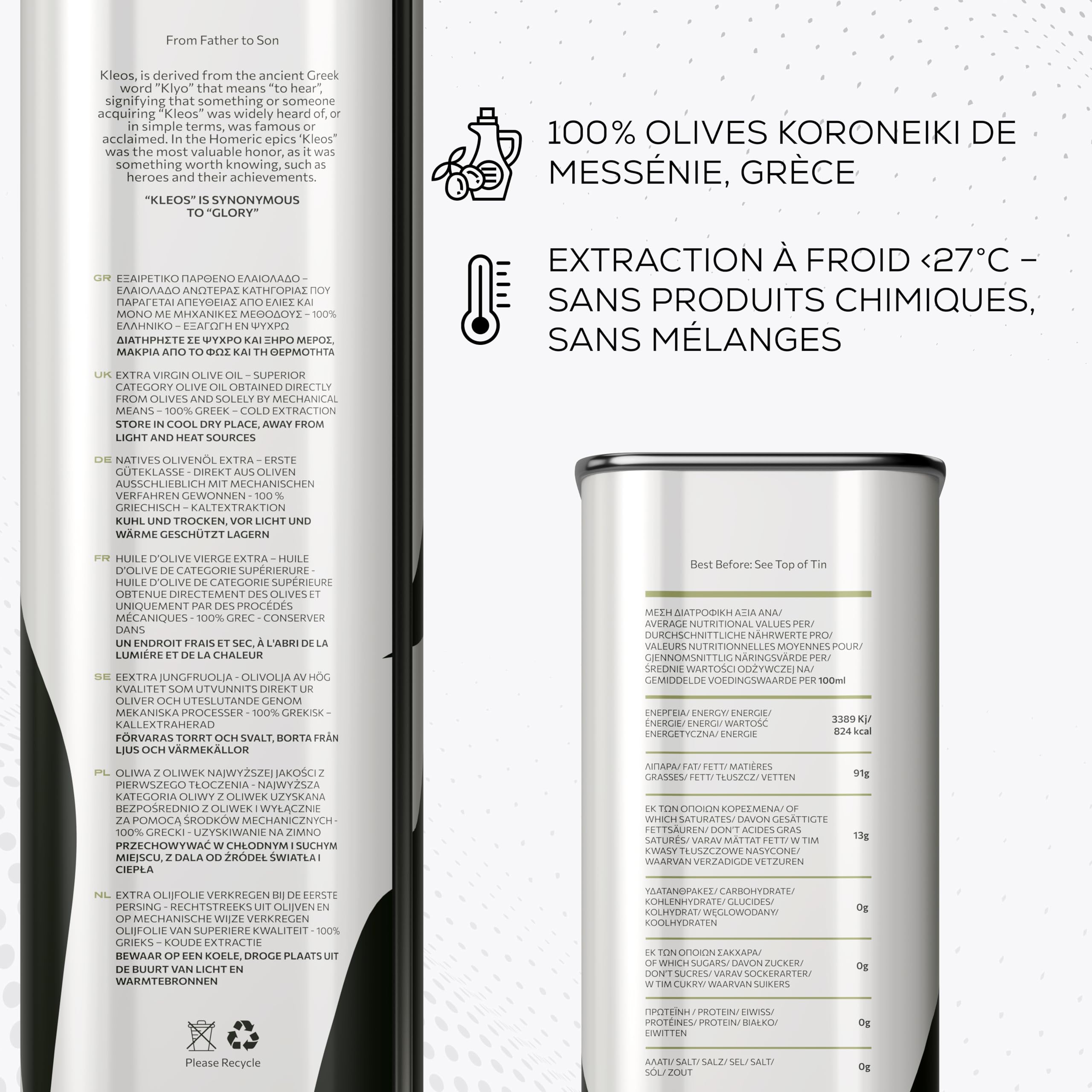 Kleos Huile d’Olive Extra Vierge 5L – Riche en Polyphénols – Pressée à Froid – Récolte 2025/26 – Origine Grèce – Qualité Premium – DDM 31/07/2027