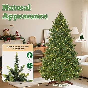 SHareconn 7FT Pre Lit Artificial 100% PE Christmas Tree with 17 Modes