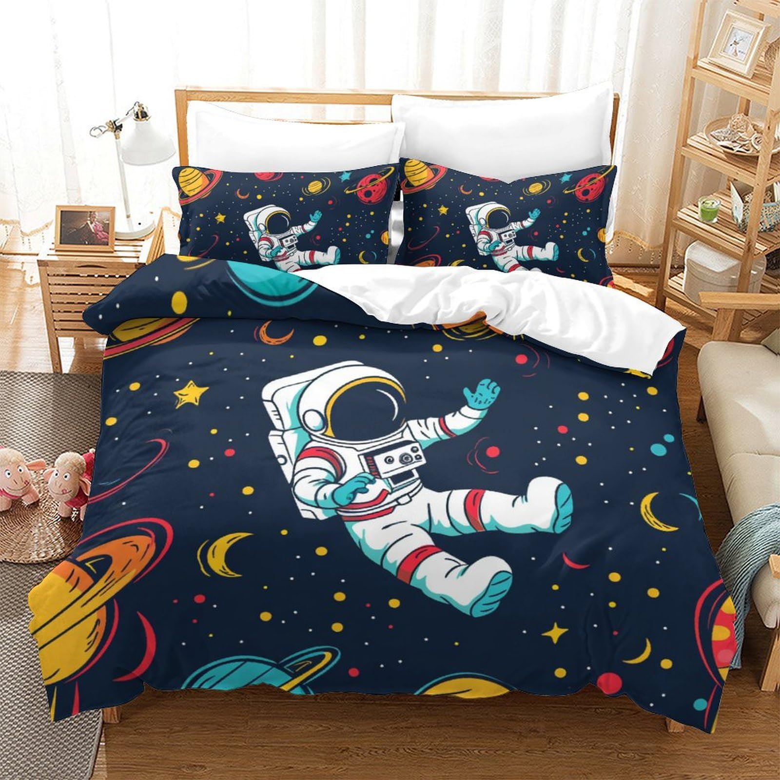 Housse de couette fusée 3D anti-plis et microfibre respirante pour lit King 220x240cm