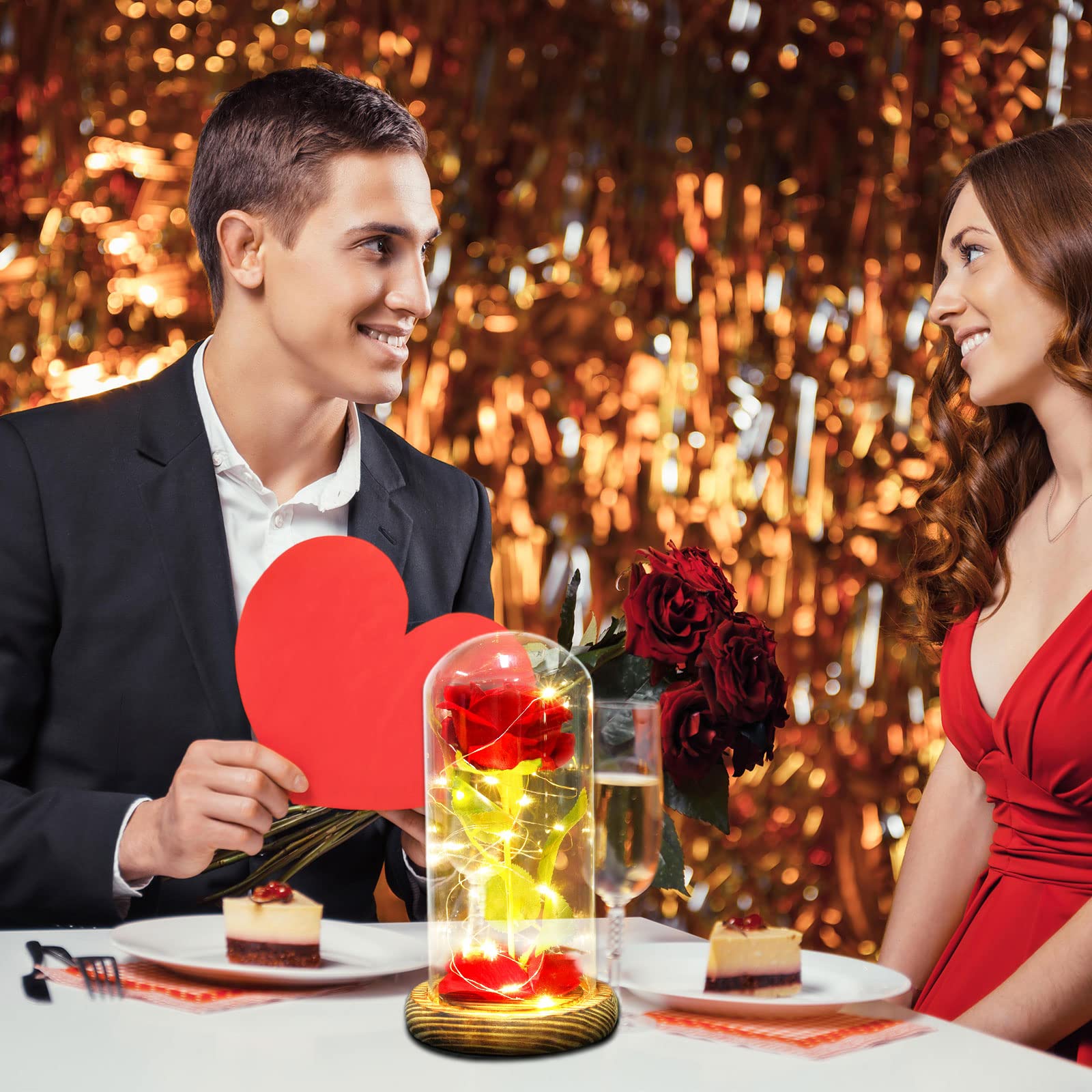 Kit di Rose La Bella e la Bestia Rosa EternaRose of Beauty and the Beast Magic Rose Magic Gift con luci a LED San ​​Valentino Decorazione festa della mamma Anniversario di matrimonio Festa della Donna