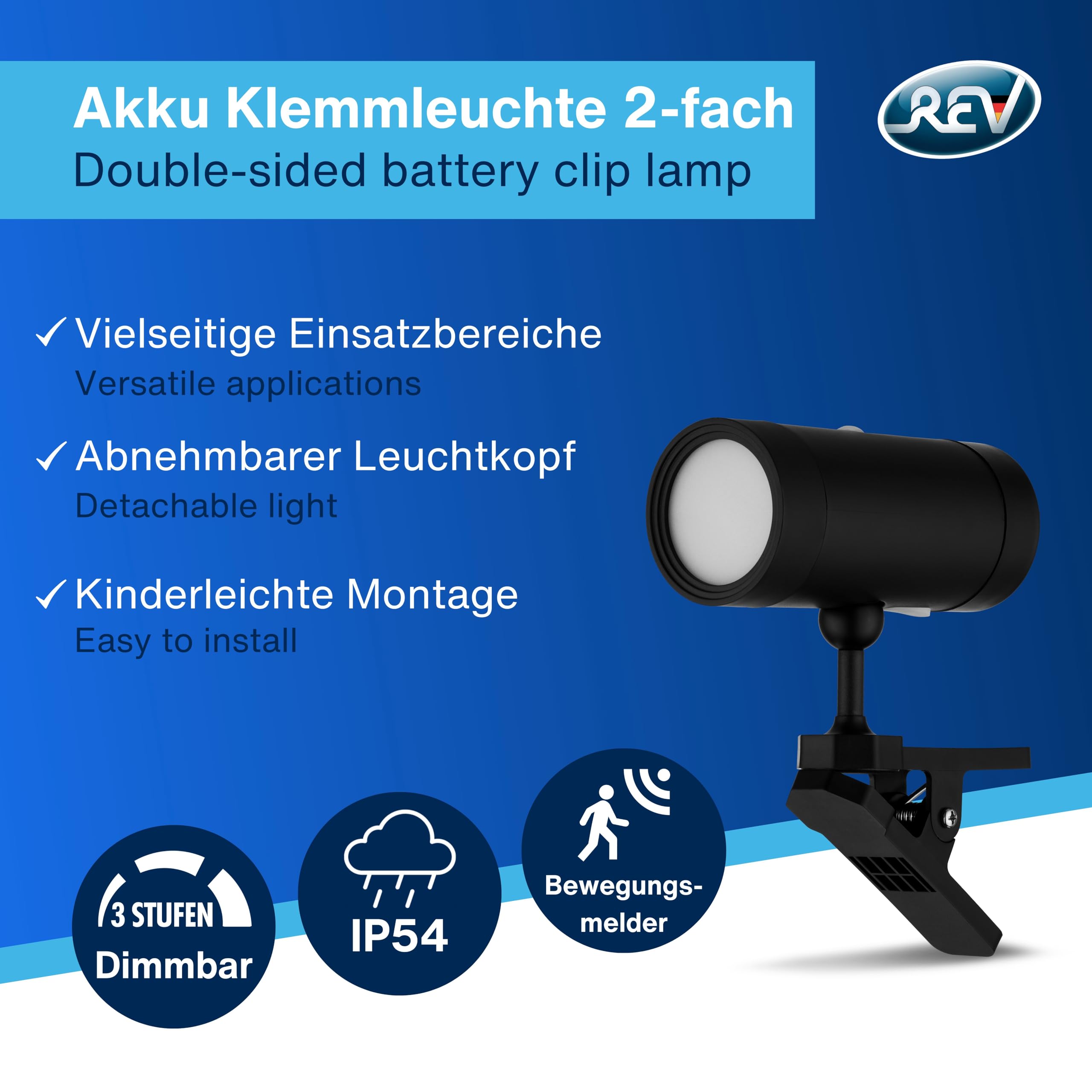 REV Akku Wandleuchte mit Bewegungsmelder 2-fach, 360° drehbar, schwarz