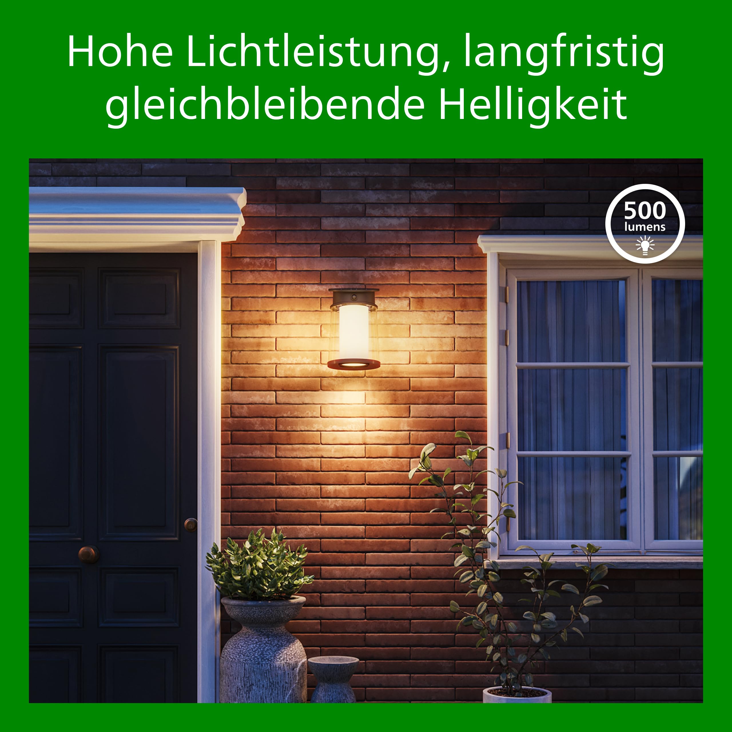PHILIPS Juda UltraEffiziente Solar-Wandleuchte für den Außenbereich, austauschbare Solarlampe, Bewegungssensor, 2700K warmweißes Licht, Schwarz