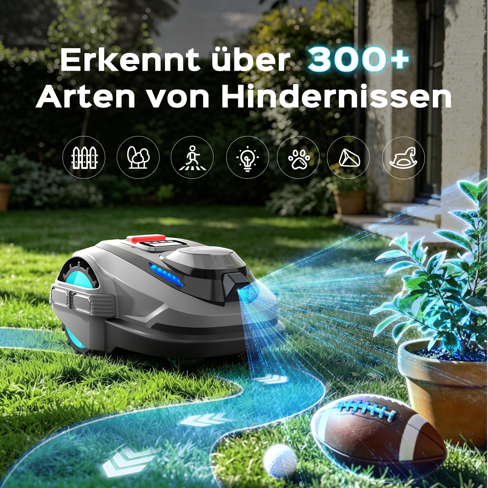 YARDCARE N1600PRO Mähroboter ohne Begrenzungskabel, RTK-Navigation mit 3D-Umgebungserkennung, 300+ Hinderniserkennung, bis 1600 m², App-Steuerung, automatische Ladung