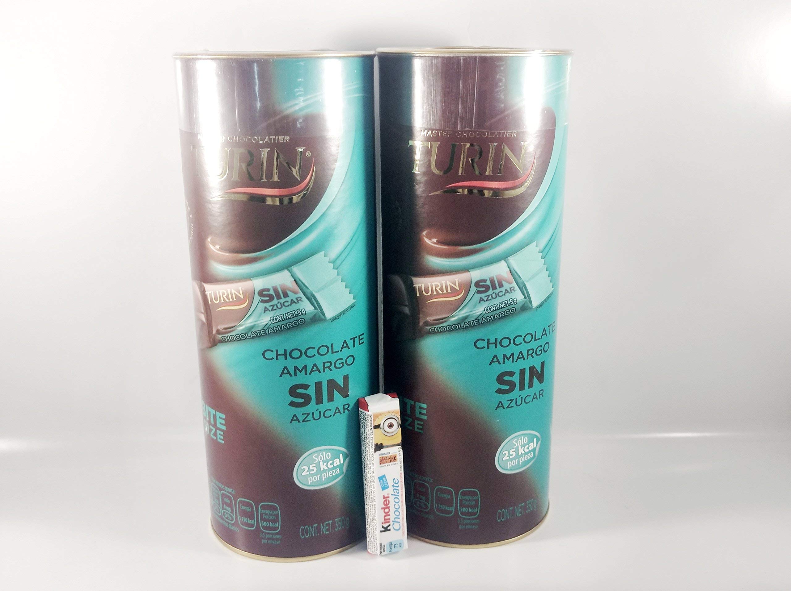 PACK 2 DARK CHOCOLATE BAR FREE SUGAR IN A TUBE AUTHENTIC MEXICAN CANDY with Free Chocolate Kinder Bar Included