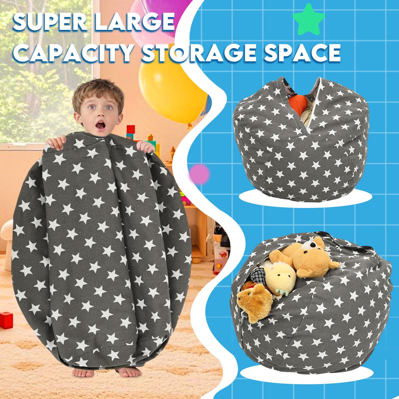 Borsa per giocattoli per animali domestici, per bambini, con chiusura lampo, per riporre giocattoli, per vestiti, giocattoli (pouf a stelle)