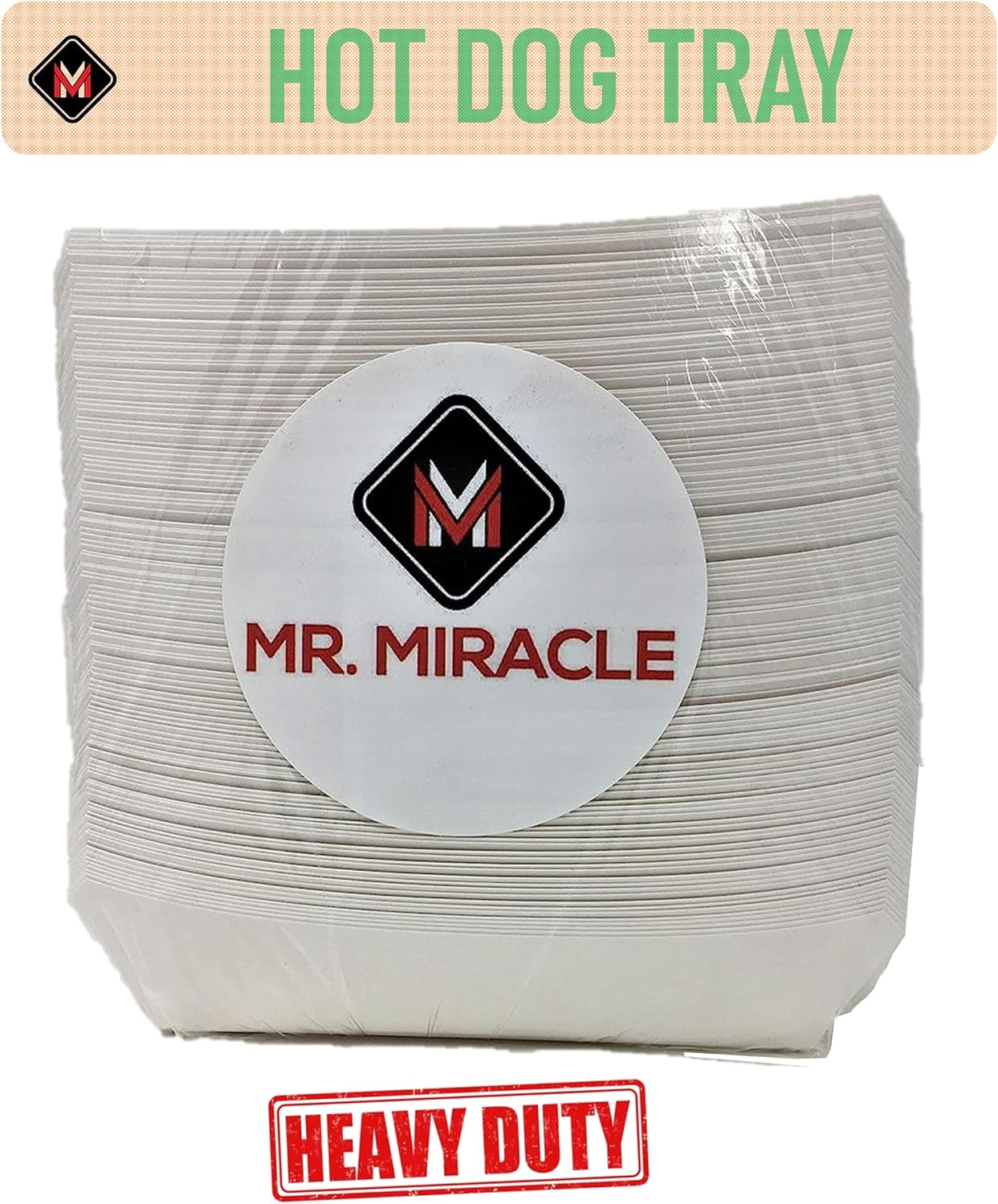 Mr Miracle 7 Inch Paper Hot Dog Tray in White. Pack of 250. Disposable, Recyclable and Fully Biodegradable. Made in USA