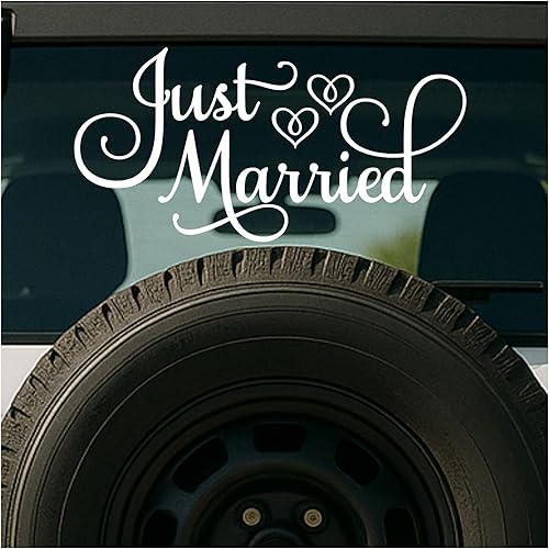 Just Married Car Decal, Wedding Day Car Decor, Just Married Decorations, White 24" Wx12 H