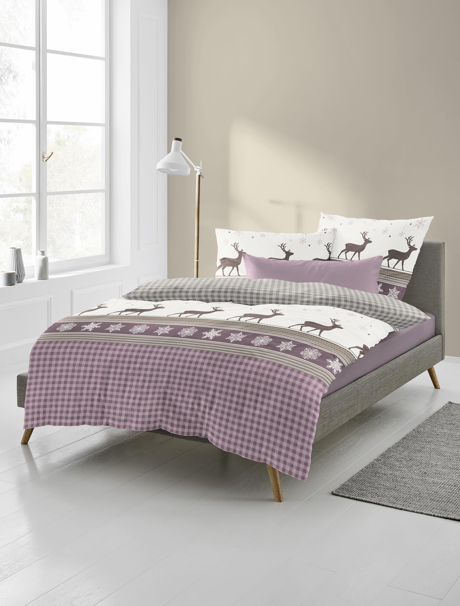Bierbaum 4036 Fine Flannelette Bed Linen, Designed in Germany, Berry 60, 155 x 220 + 80 x 80 cm, Comfort Size