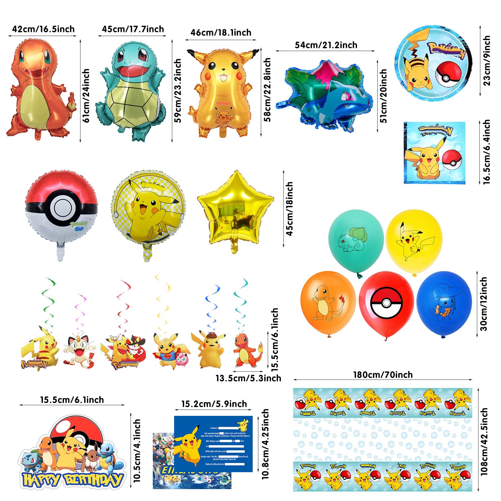 100 Service de vaisselle pour fête d'anniversaire d'enfants, Inclure bannière, Nappe, Tatouages ​​temporaires, Ballons, Assiette carton, Serviette papier, Carte d'invitation, Décoration de gâteaux