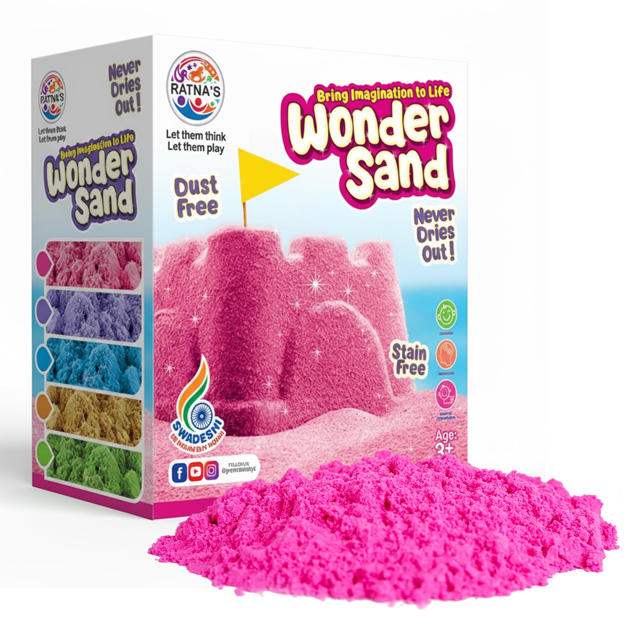 RATNA'S Wonder Sand 500g Smooth Sand for Kids with One Big Mould (Without Tray) (Pink Colour) - Creative Indoor Play Sand for Kids and Adults - Made in India